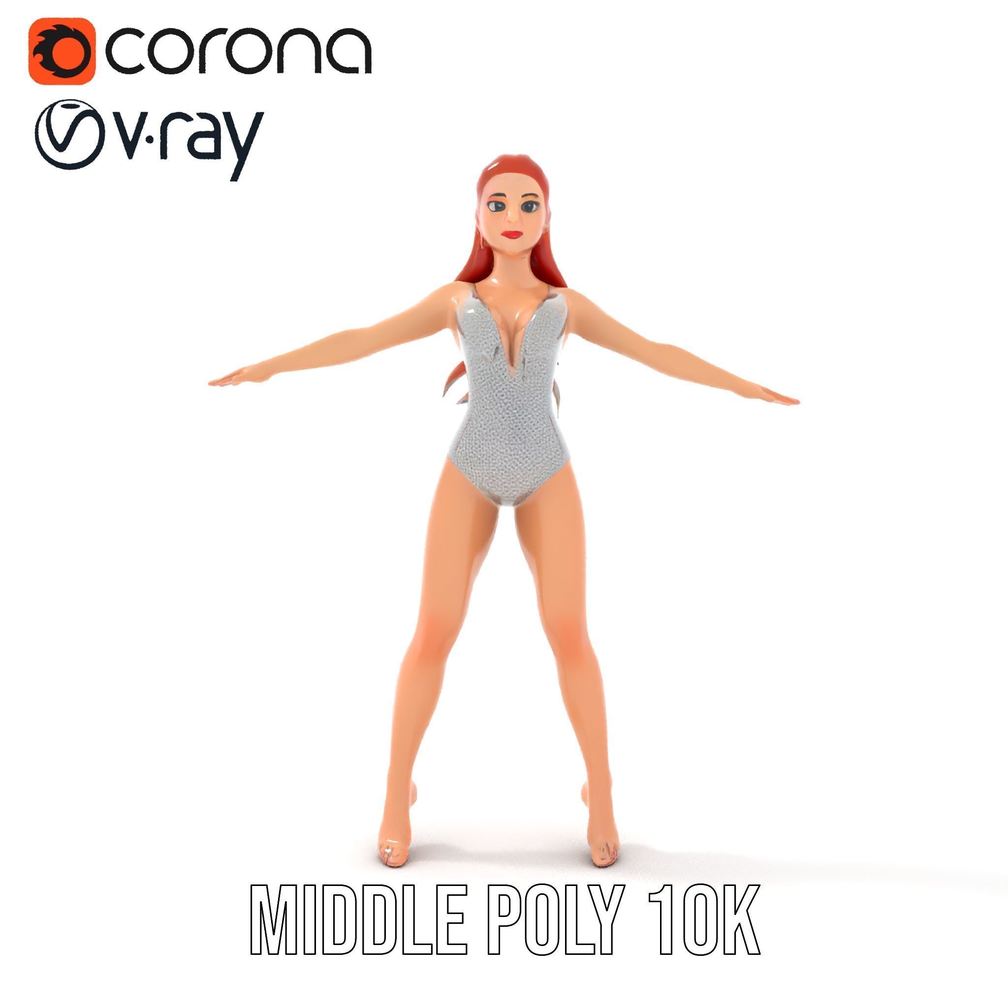 Glamorous Redhead Female Character Model Rigged and Animated Low-poly 3D model_32