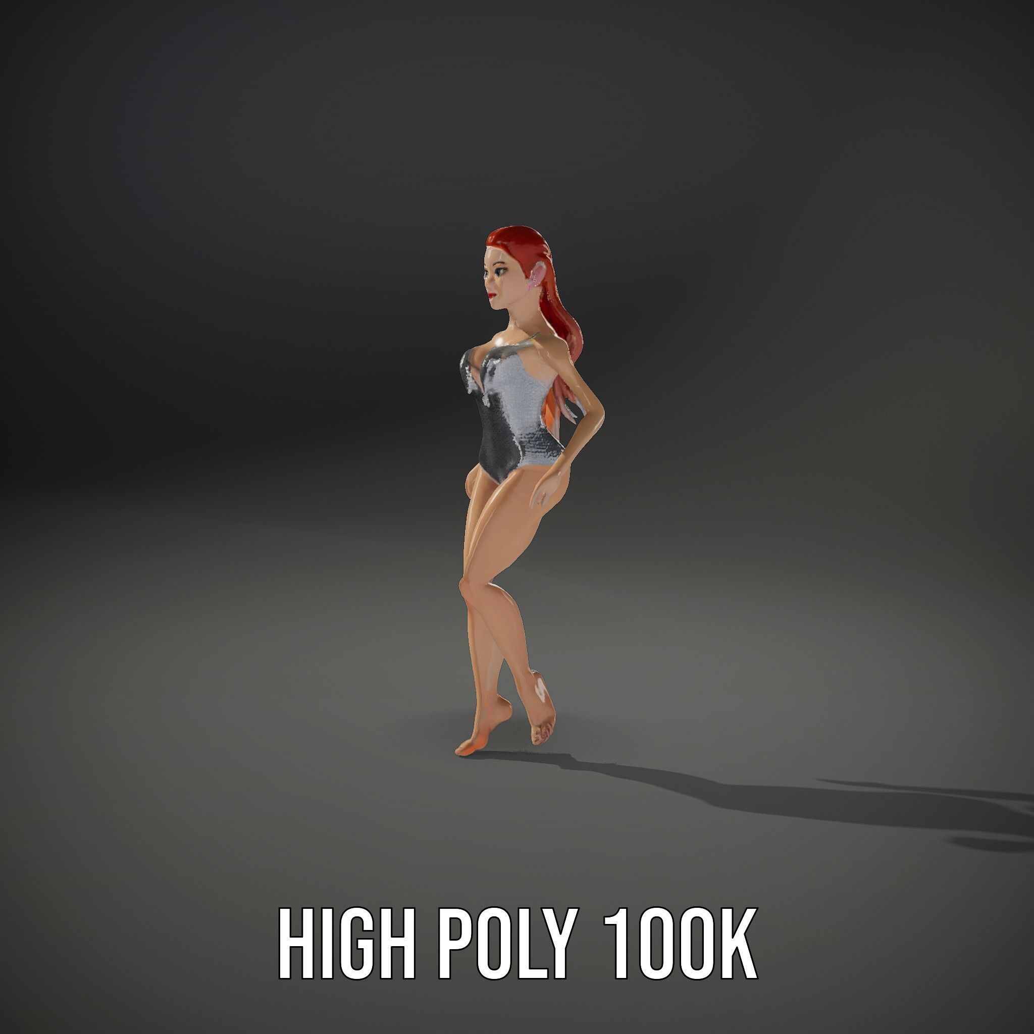Glamorous Redhead Female Character Model Rigged and Animated Low-poly 3D model_12