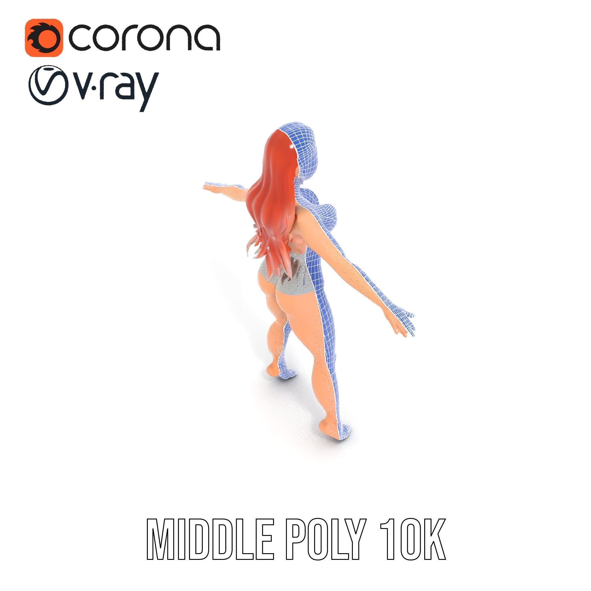 Glamorous Redhead Female Character Model Rigged and Animated Low-poly 3D model_29