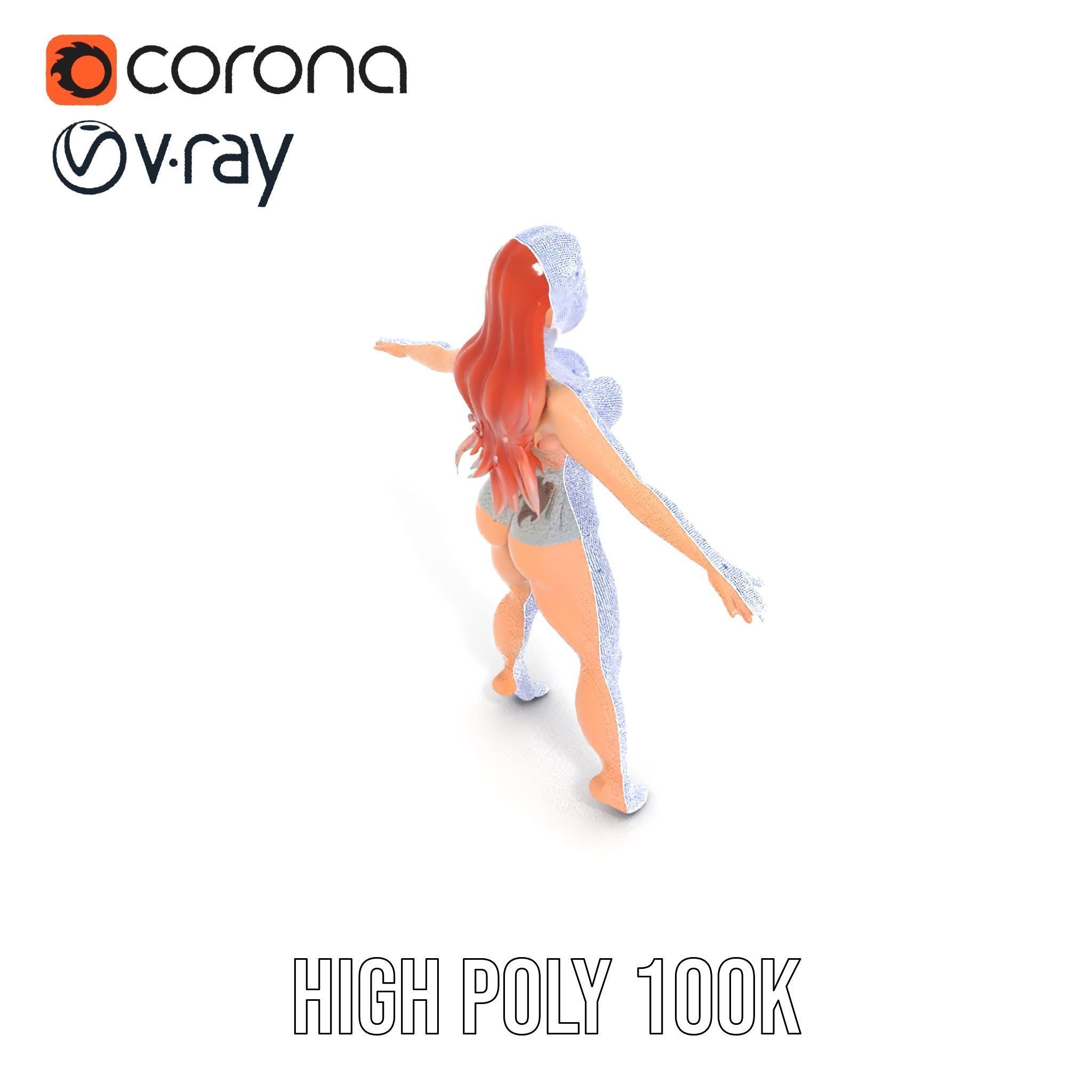 Glamorous Redhead Female Character Model Rigged and Animated Low-poly 3D model_23