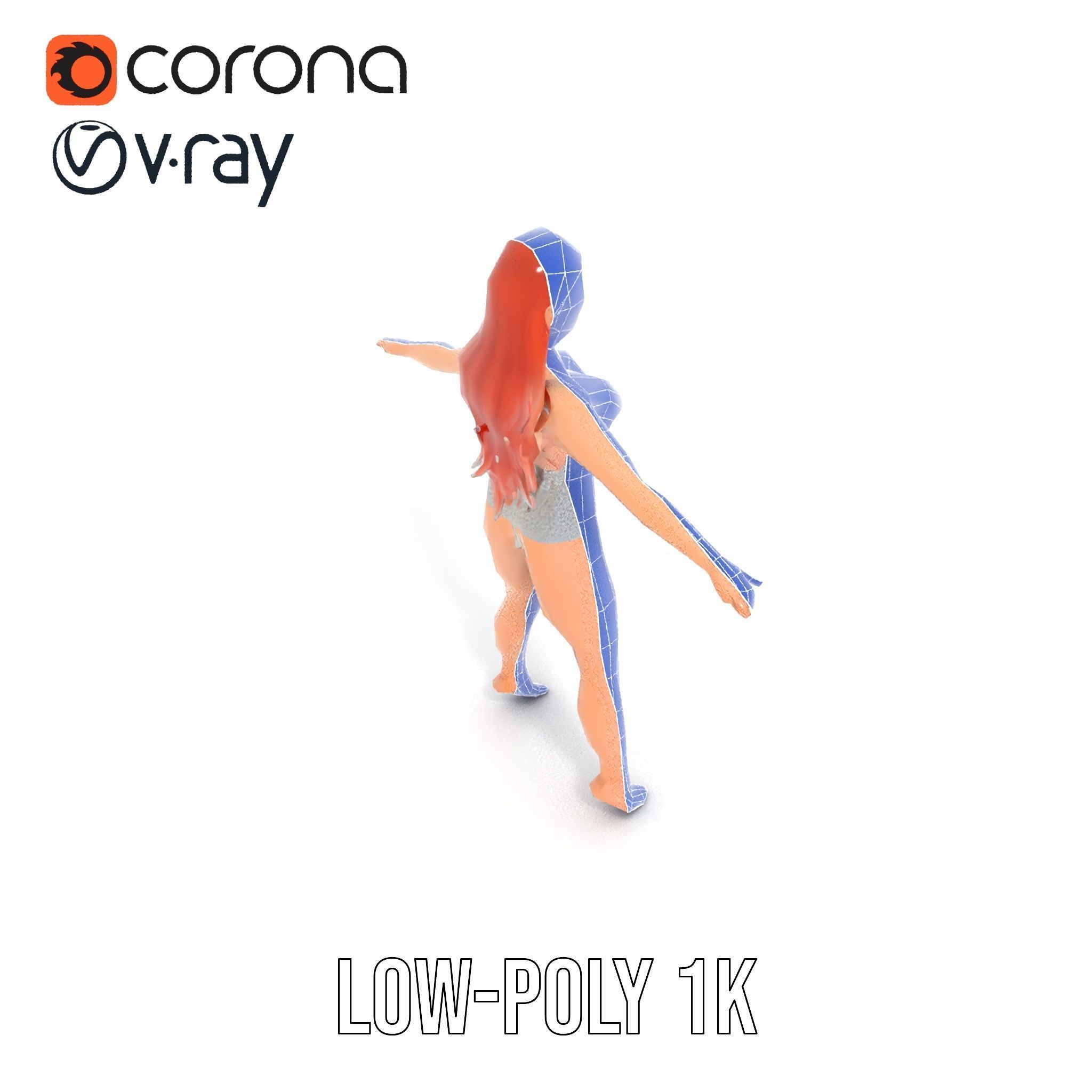 Glamorous Redhead Female Character Model Rigged and Animated Low-poly 3D model_27