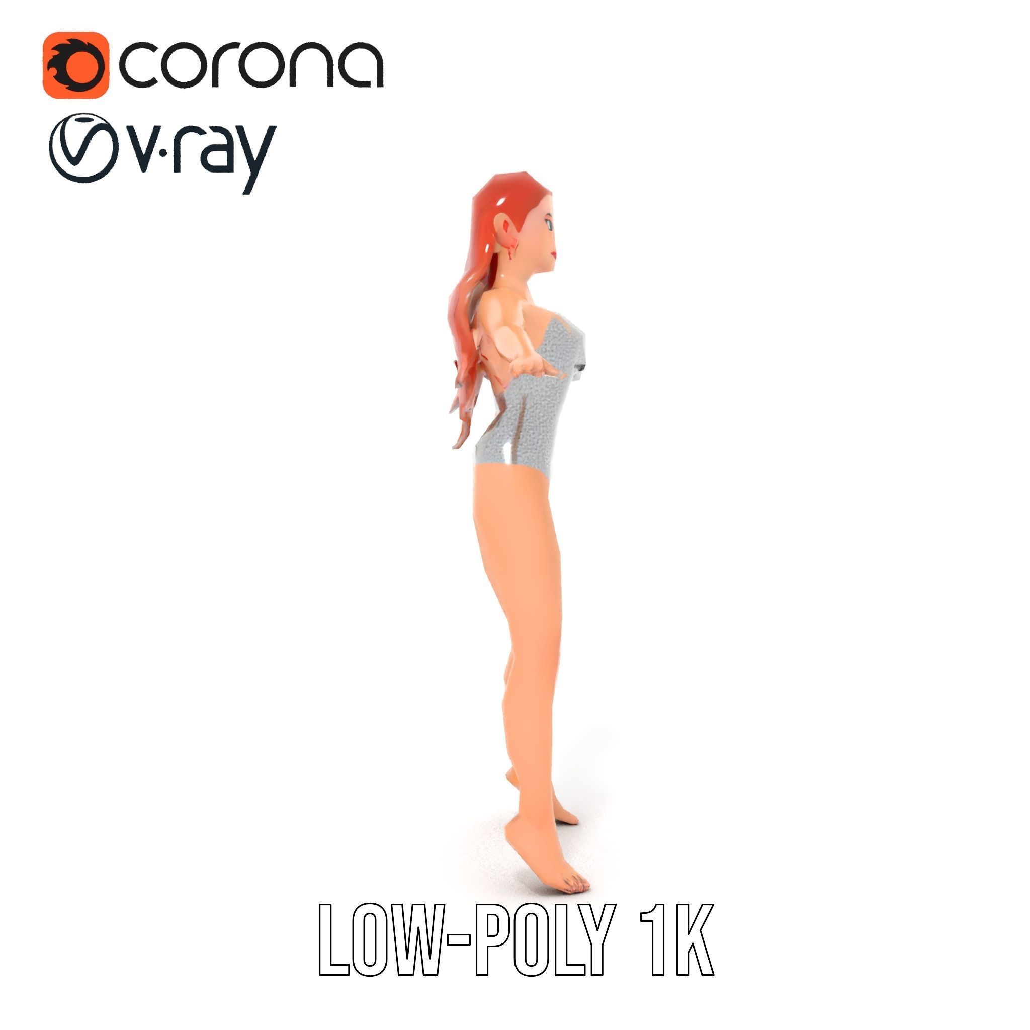 Glamorous Redhead Female Character Model Rigged and Animated Low-poly 3D model_11