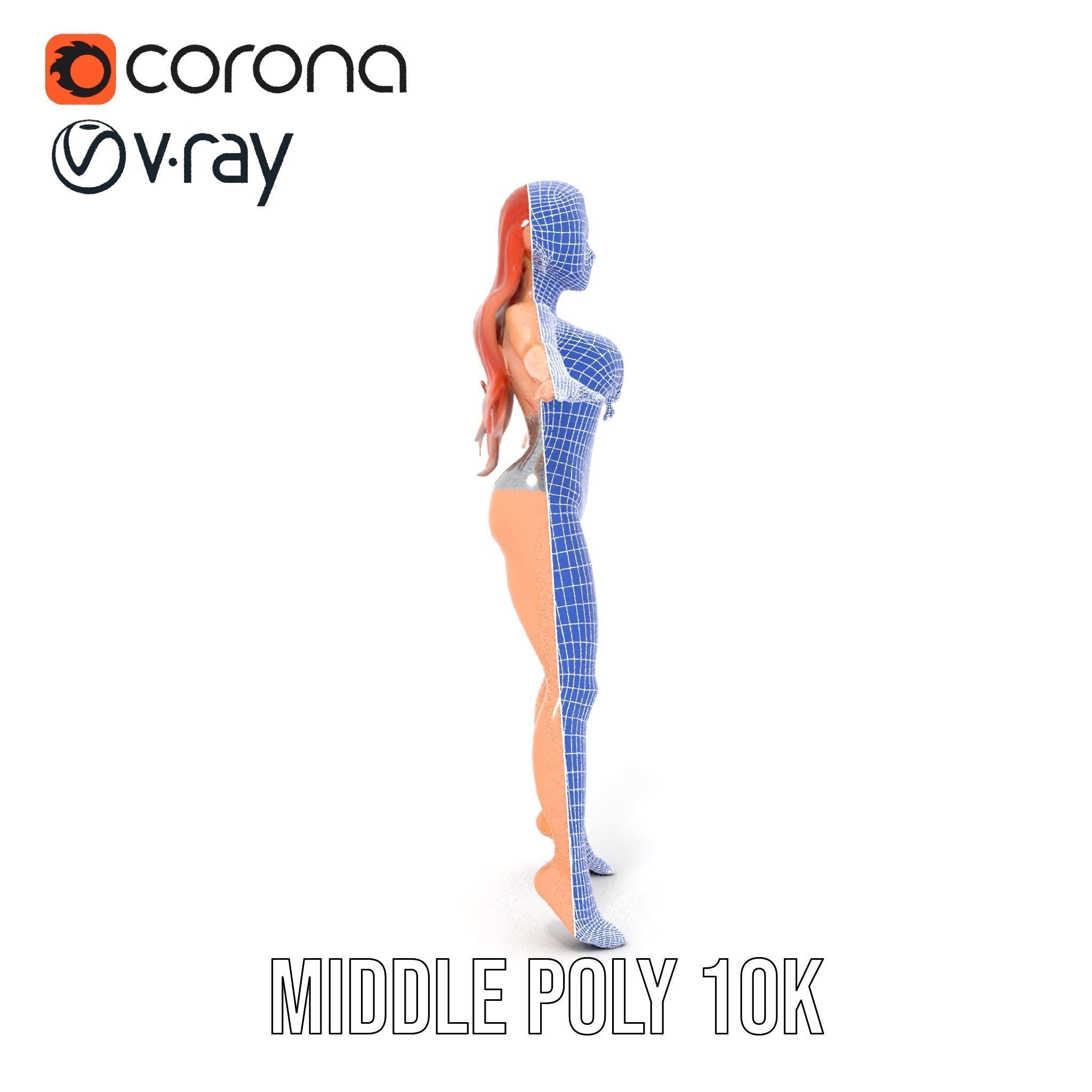 Glamorous Redhead Female Character Model Rigged and Animated Low-poly 3D model_34