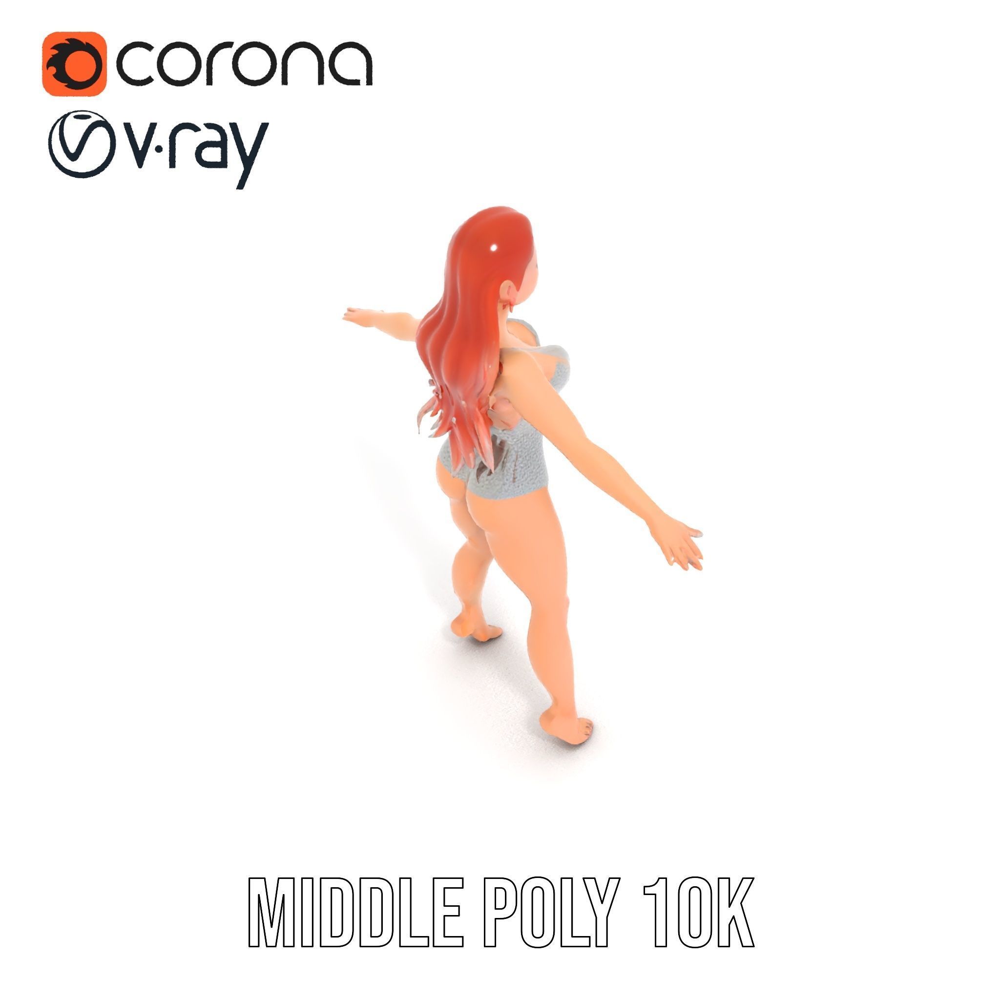 Glamorous Redhead Female Character Model Rigged and Animated Low-poly 3D model_24