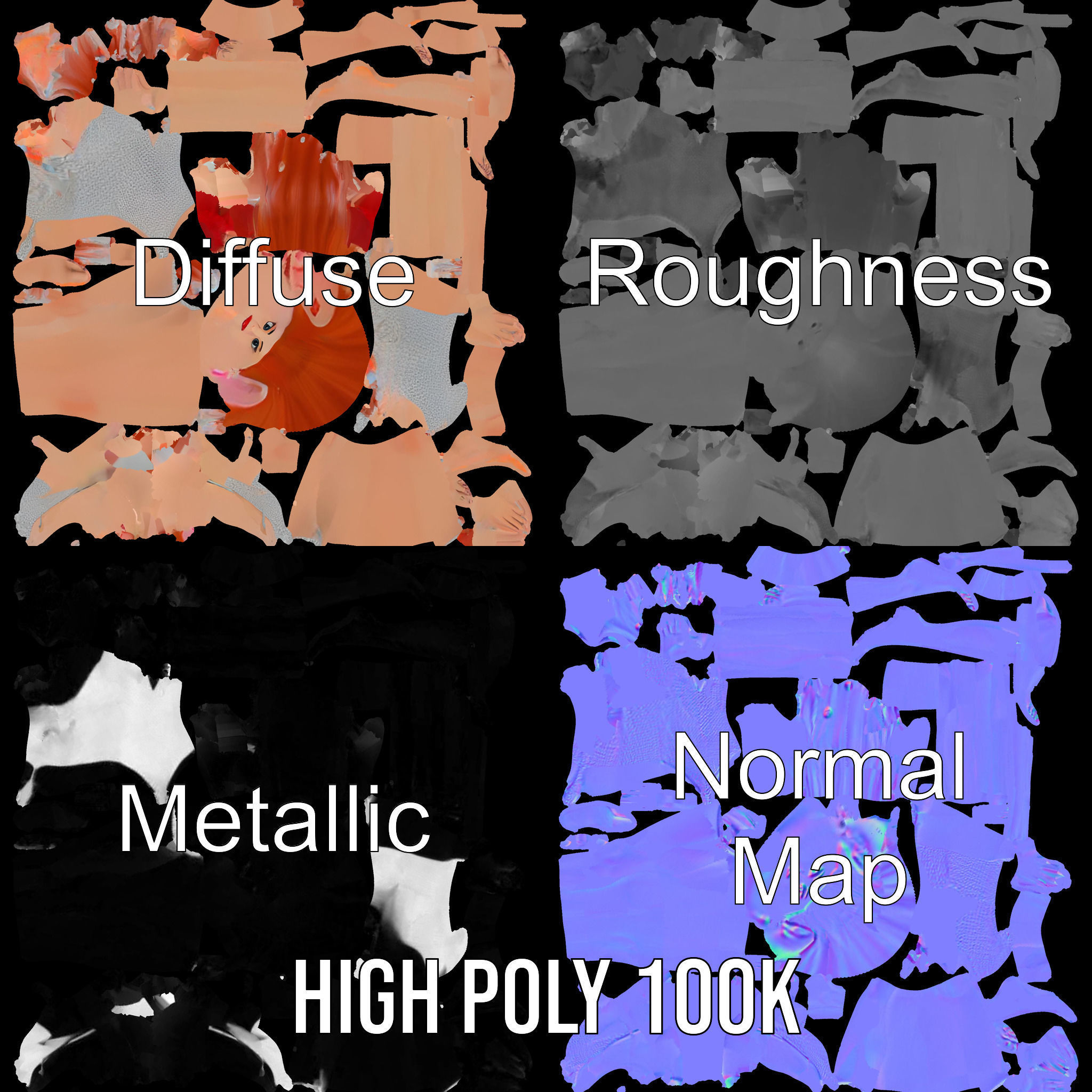 Glamorous Redhead Female Character Model Rigged and Animated Low-poly 3D model_3