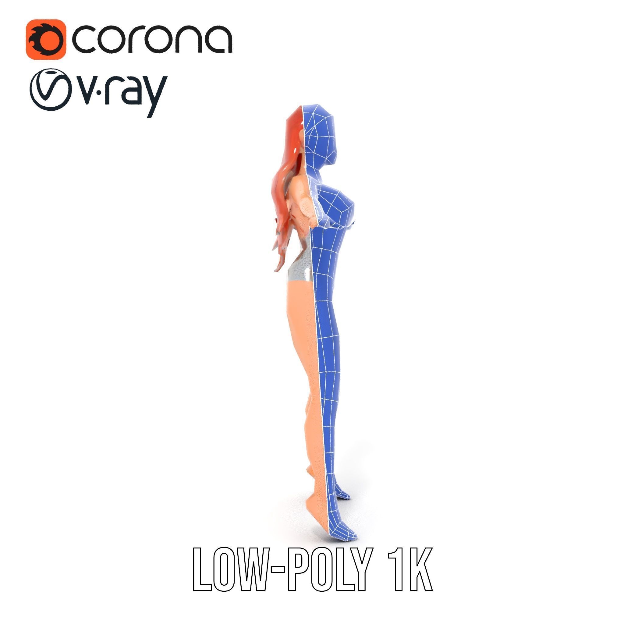 Glamorous Redhead Female Character Model Rigged and Animated Low-poly 3D model_30