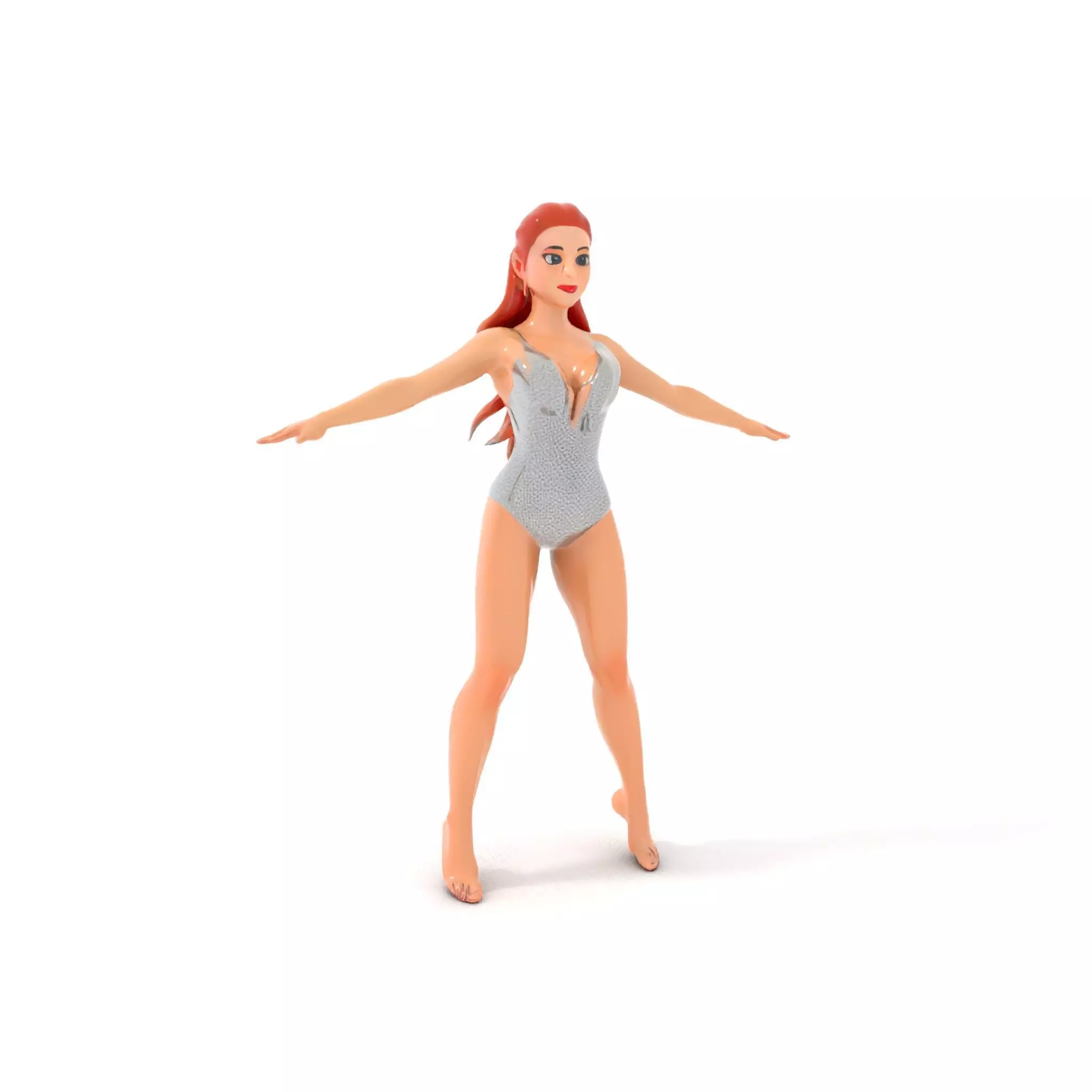 Glamorous Redhead Female Character Model Rigged and Animated Low-poly 3D model_0