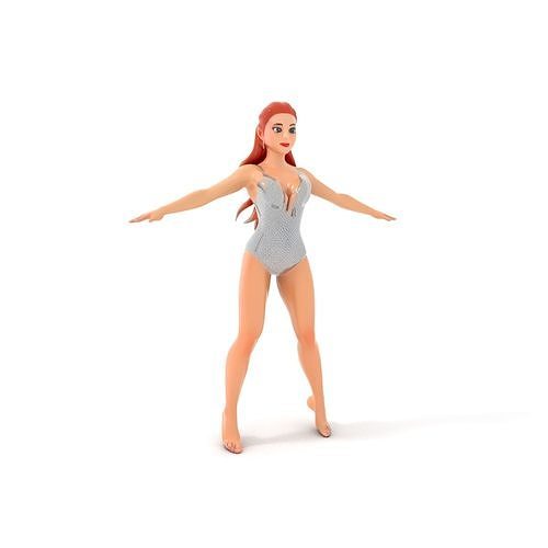 Glamorous Redhead Female Character Model Rigged and Animated Low-poly 3D model