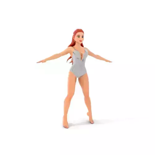 Glamorous Redhead Female Character Model Rigged and Animated