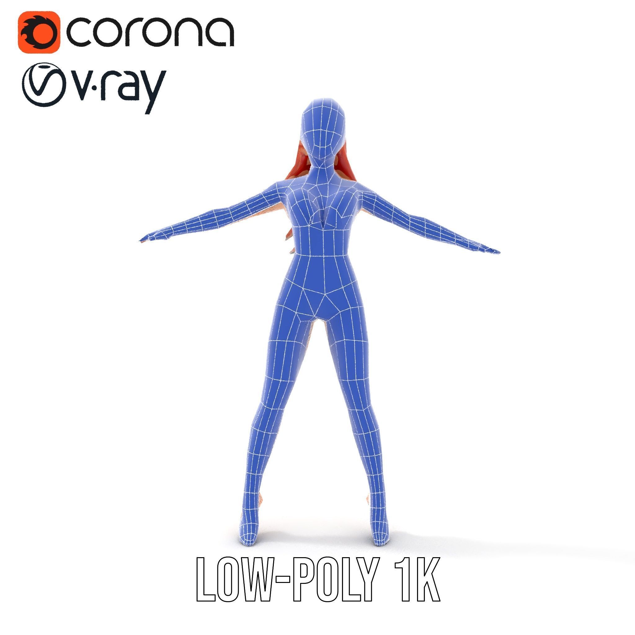 Glamorous Redhead Female Character Model Rigged and Animated Low-poly 3D model_25