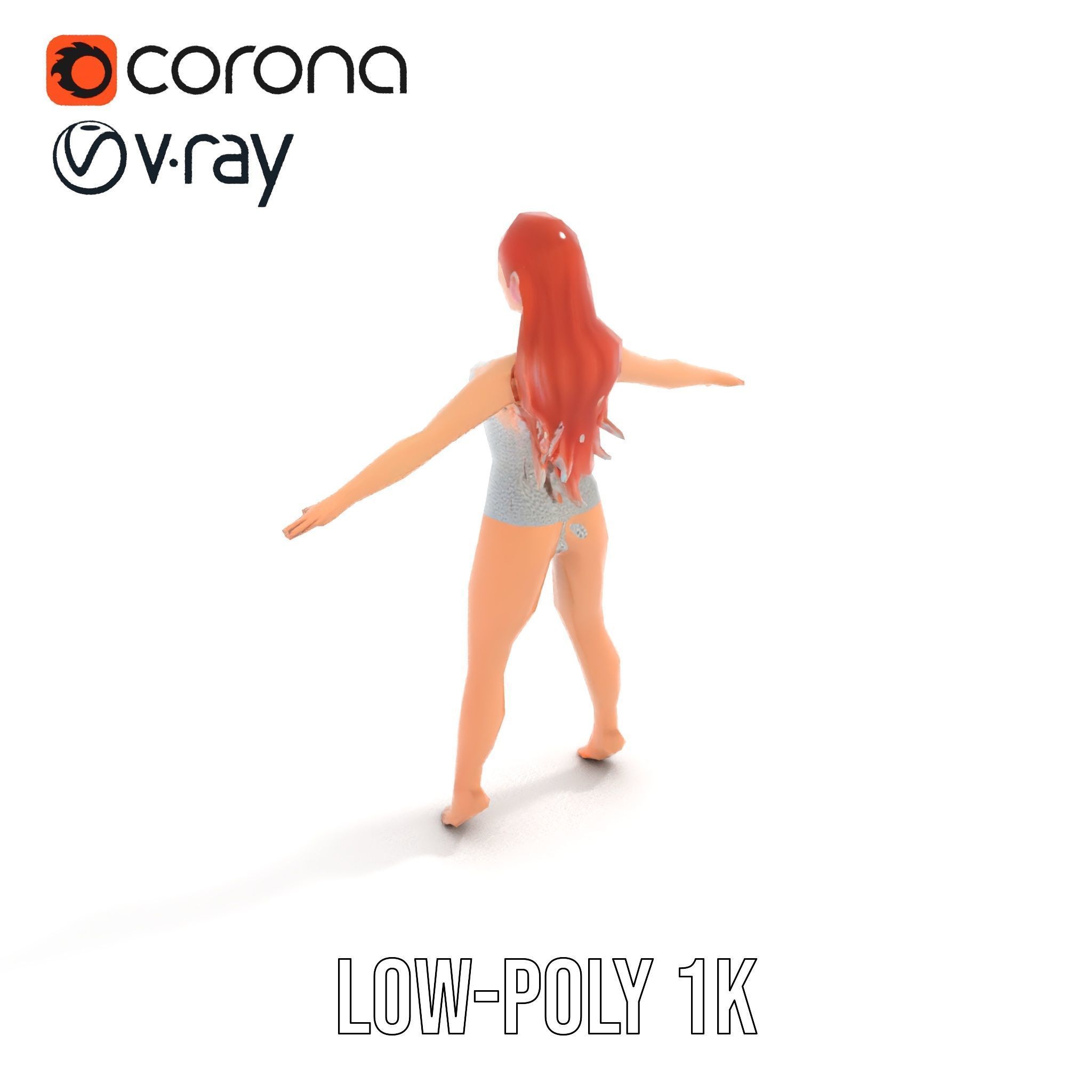 Glamorous Redhead Female Character Model Rigged and Animated Low-poly 3D model_19