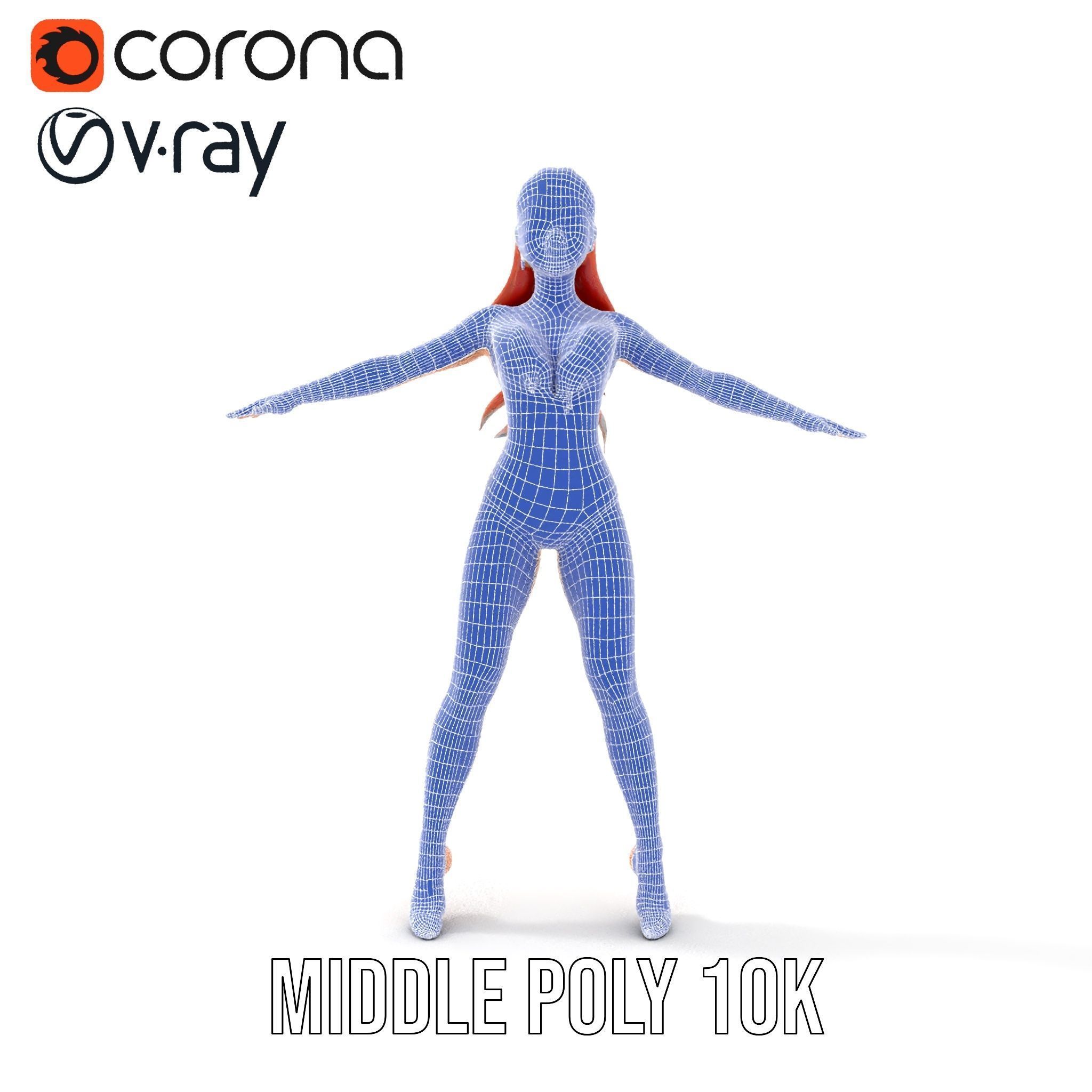 Glamorous Redhead Female Character Model Rigged and Animated Low-poly 3D model_26