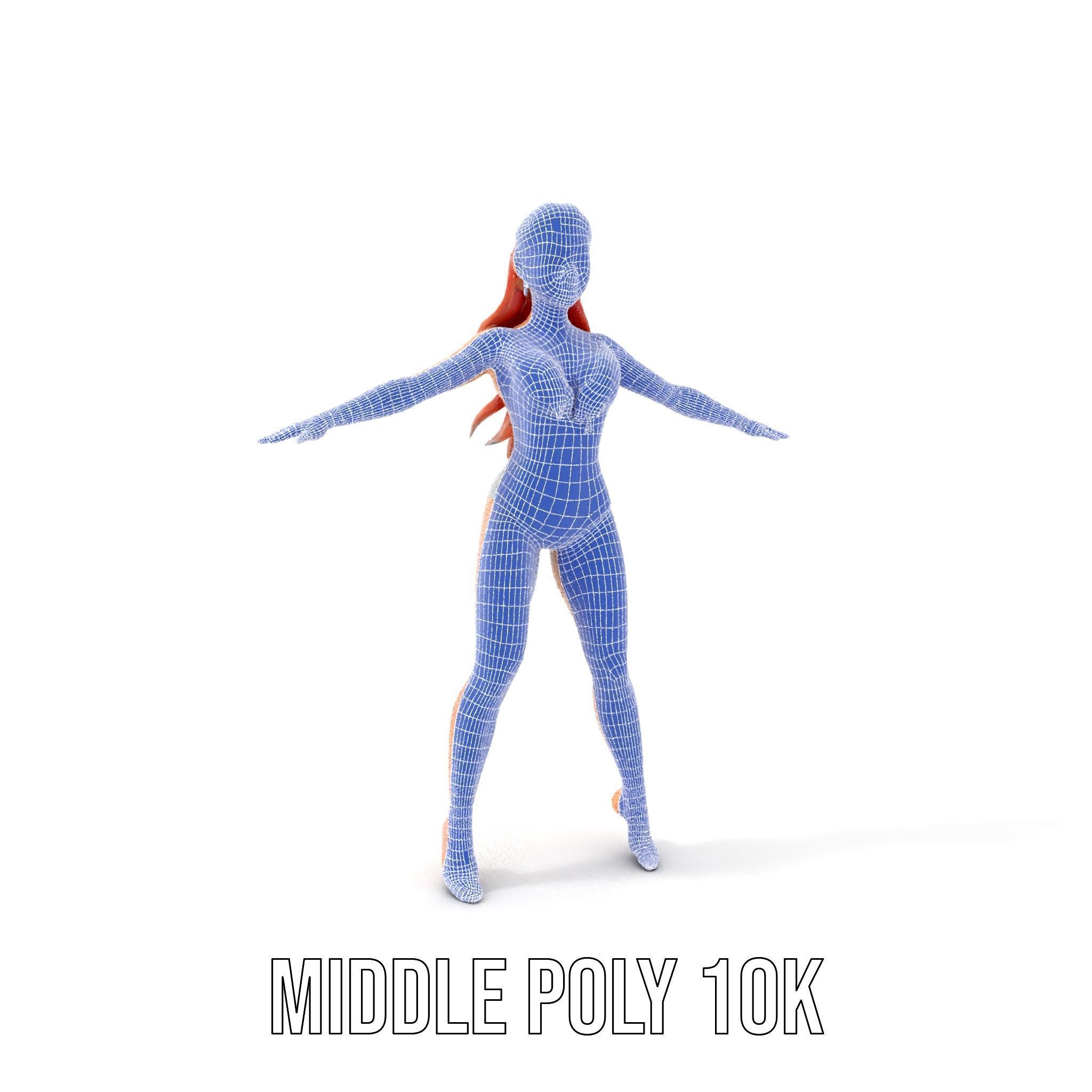 Glamorous Redhead Female Character Model Rigged and Animated Low-poly 3D model_13