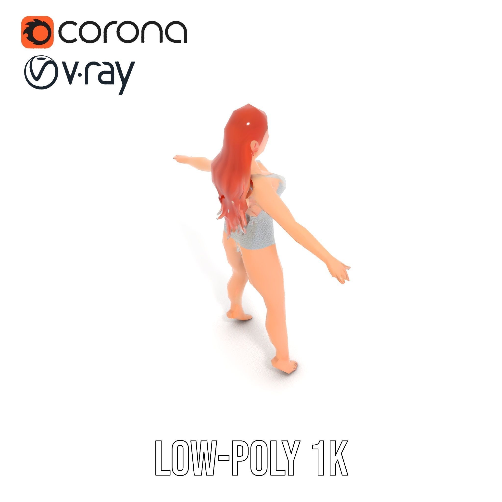 Glamorous Redhead Female Character Model Rigged and Animated Low-poly 3D model_16