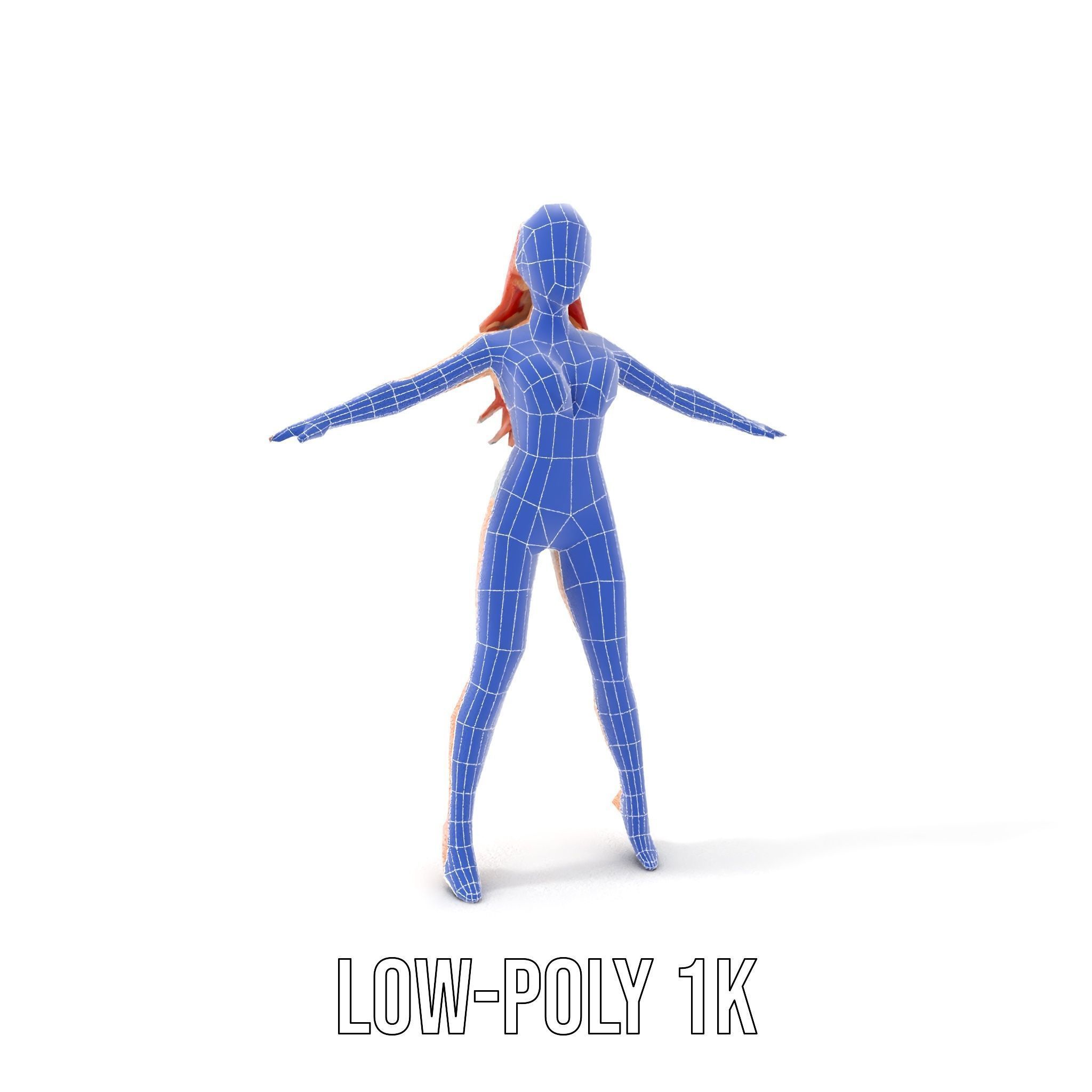 Glamorous Redhead Female Character Model Rigged and Animated Low-poly 3D model_8