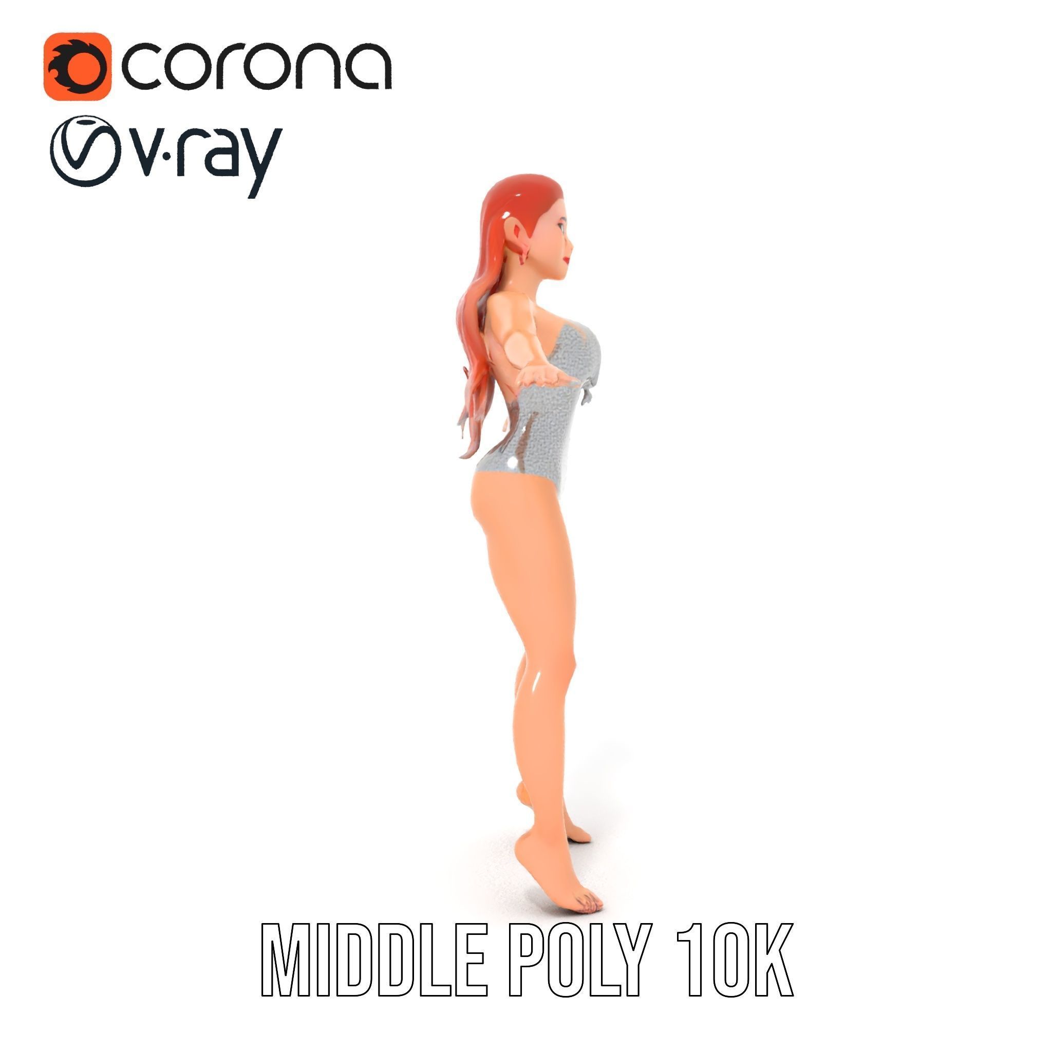 Glamorous Redhead Female Character Model Rigged and Animated Low-poly 3D model_18