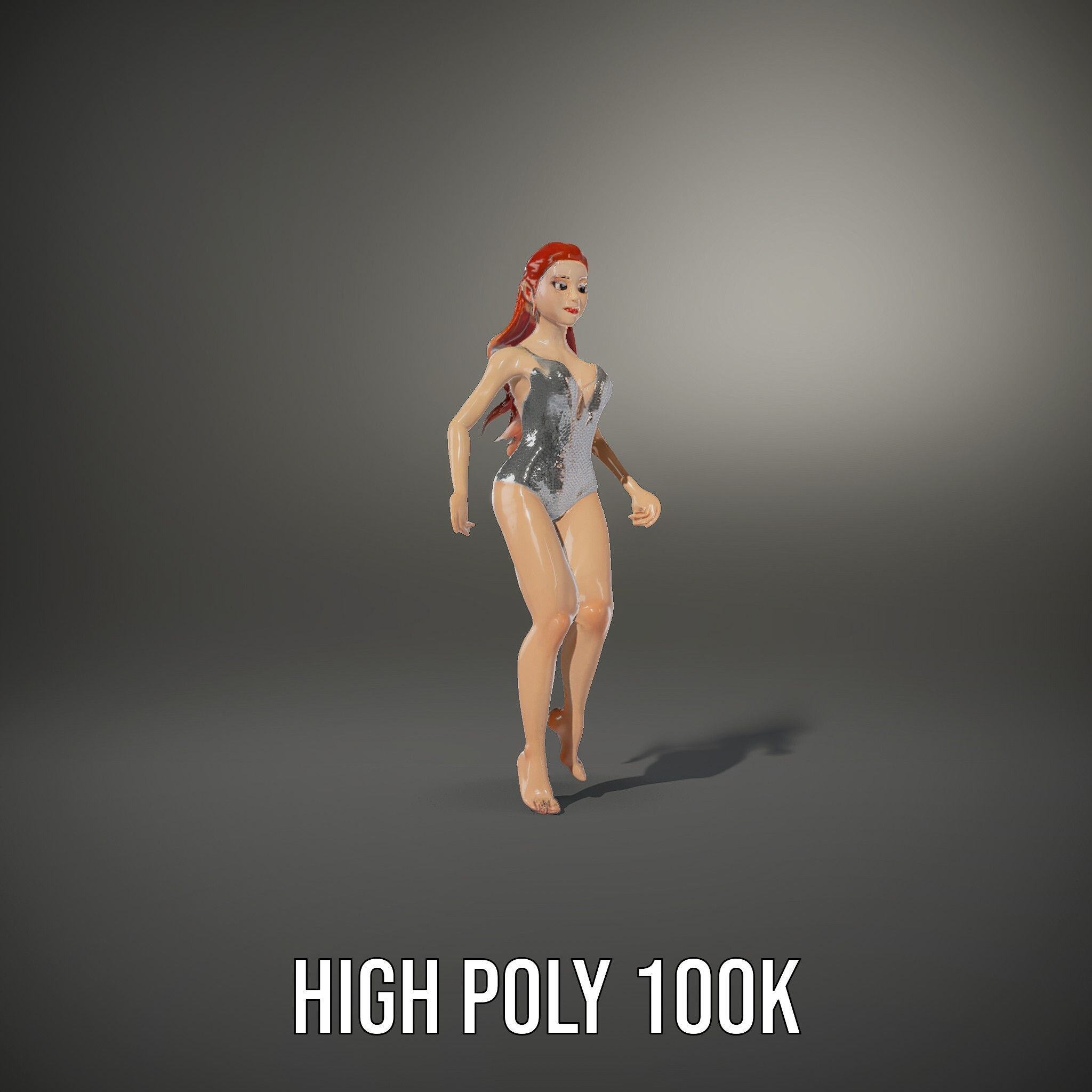 Glamorous Redhead Female Character Model Rigged and Animated Low-poly 3D model_9