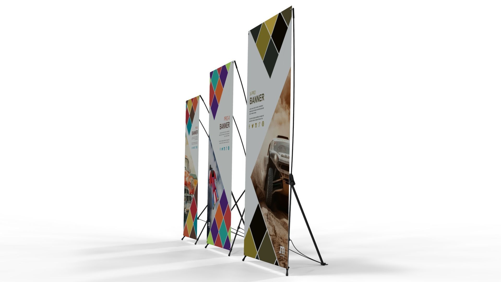 X-Banner Display Set - 3 Sizes 3D model_3