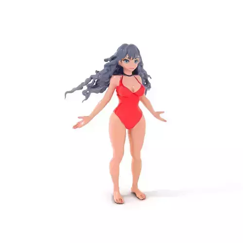 Animated Anime Female Beach Character Model Rigged and Animated
