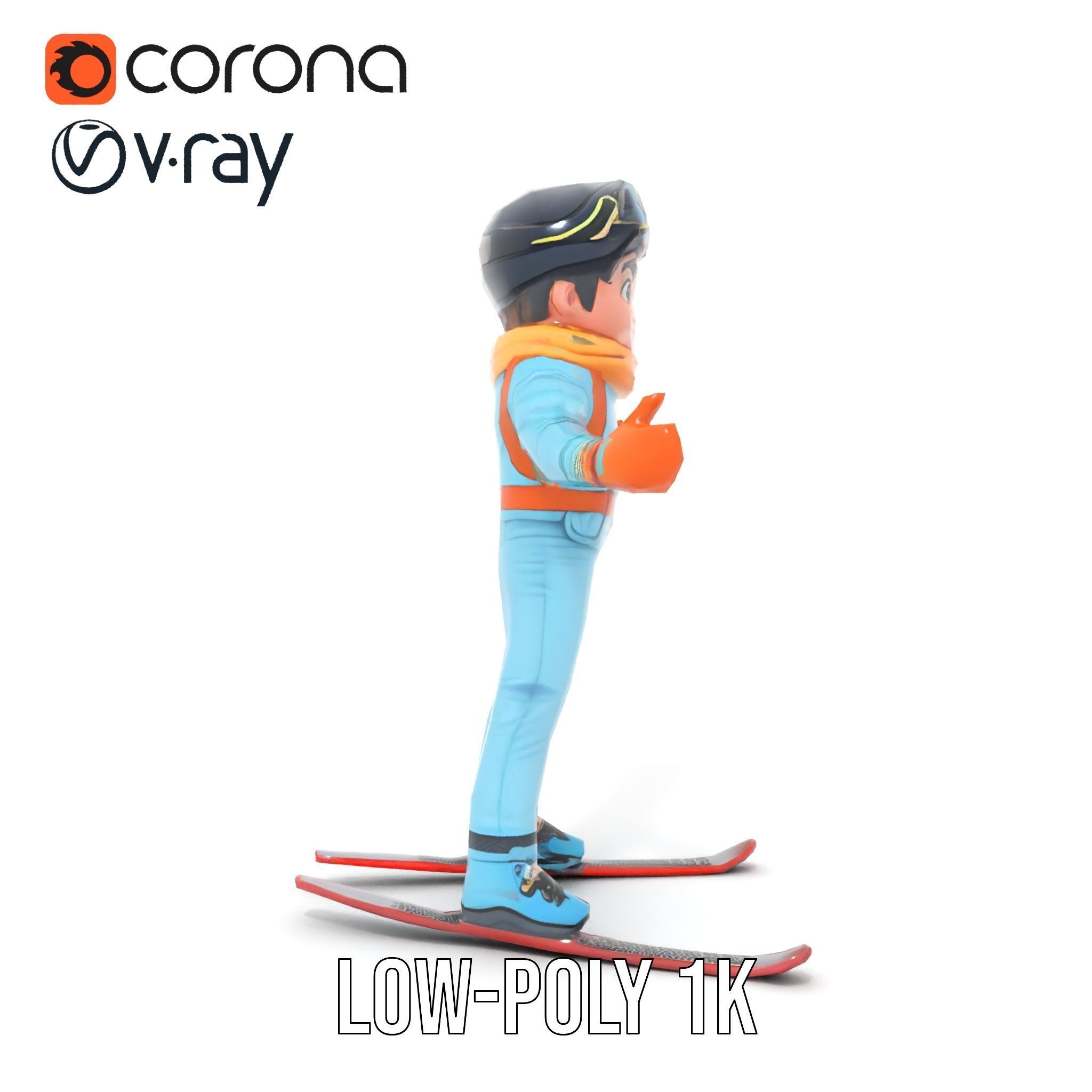 Animated Young Skier in Winter Outfit Rigged and Animated Low-poly 3D model_11