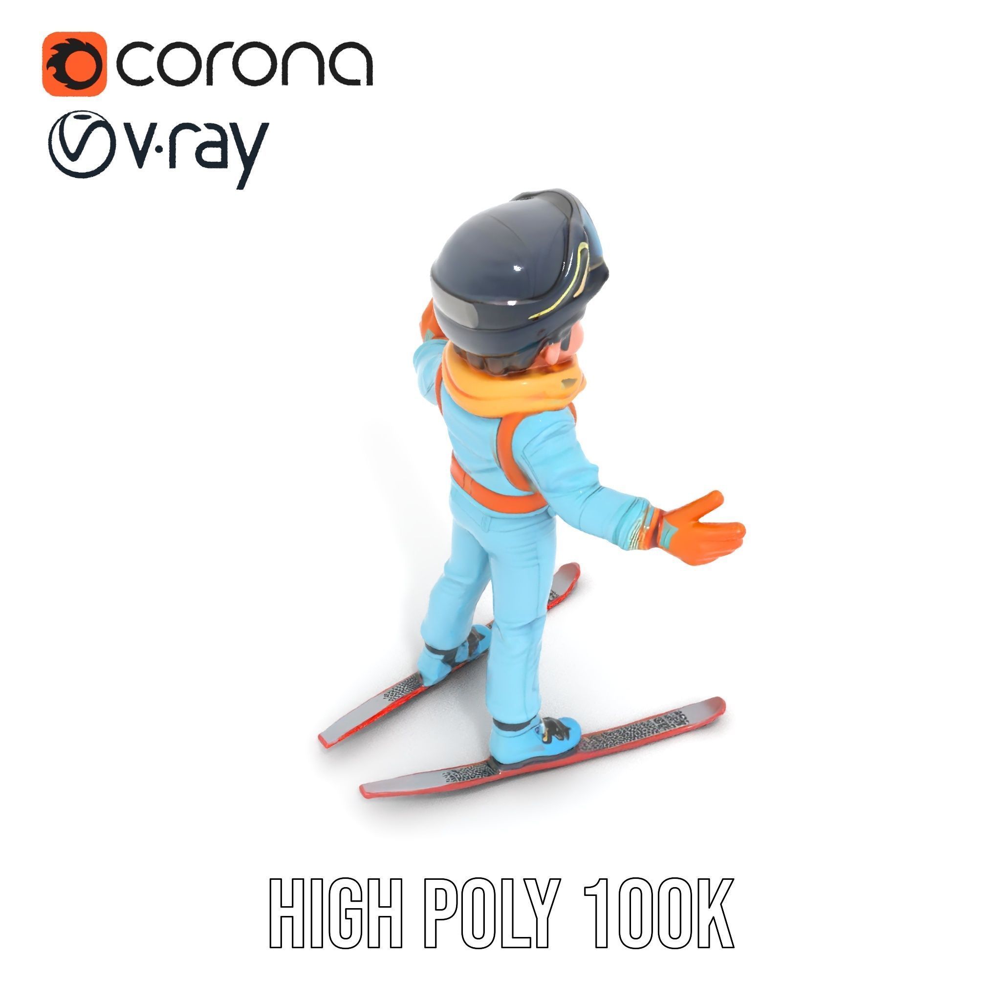 Animated Young Skier in Winter Outfit Rigged and Animated Low-poly 3D model_23