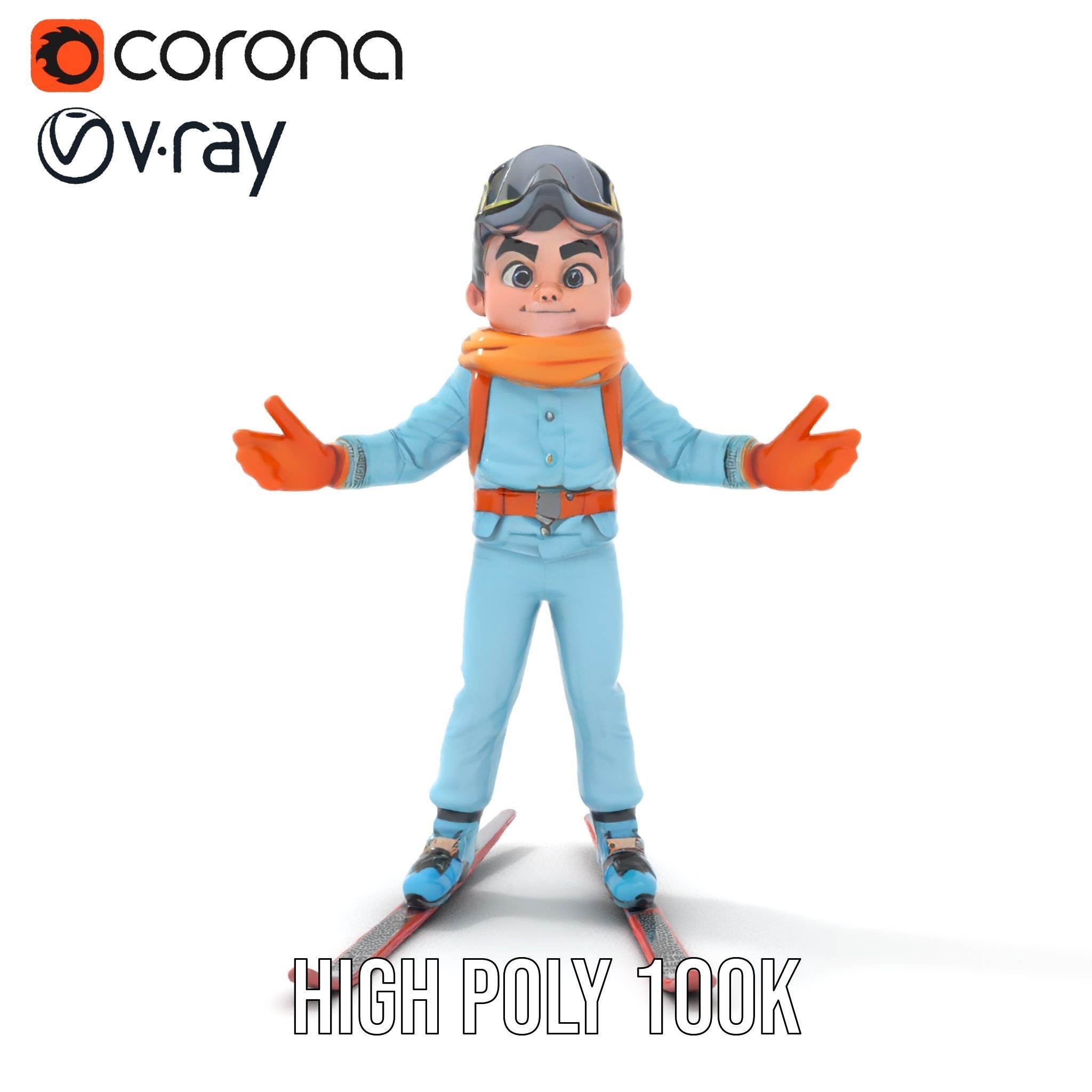 Animated Young Skier in Winter Outfit Rigged and Animated Low-poly 3D model_20