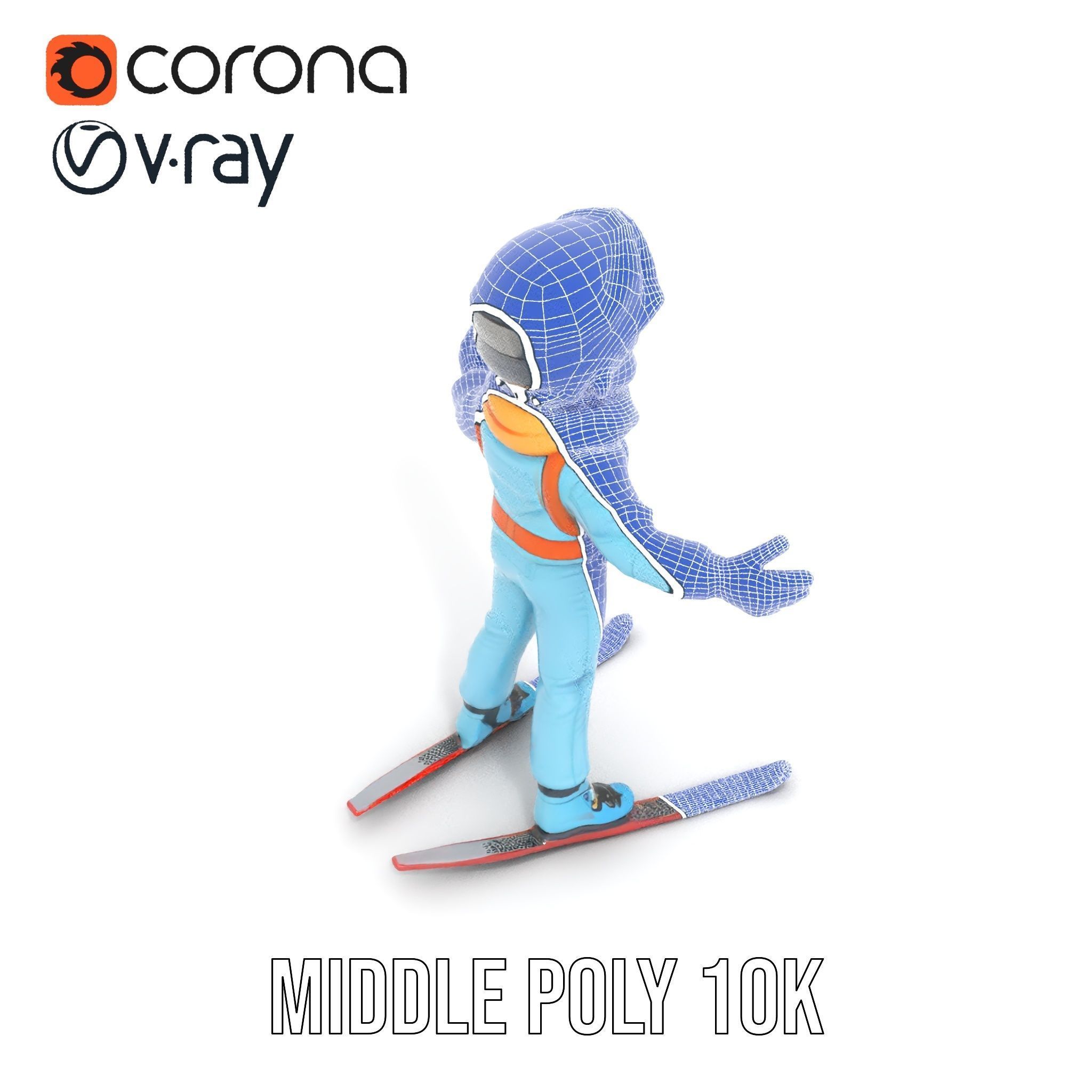 Animated Young Skier in Winter Outfit Rigged and Animated Low-poly 3D model_32