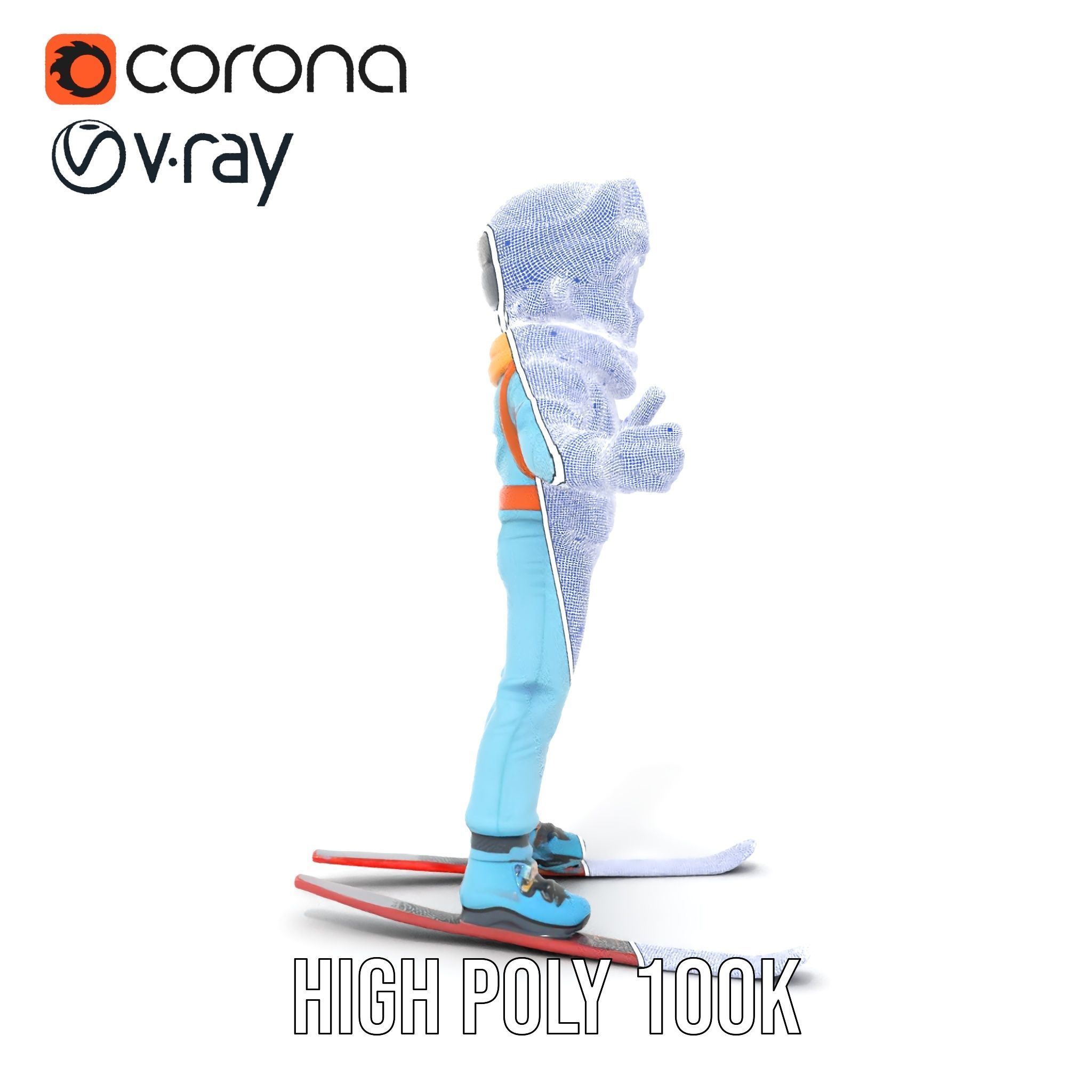Animated Young Skier in Winter Outfit Rigged and Animated Low-poly 3D model_35