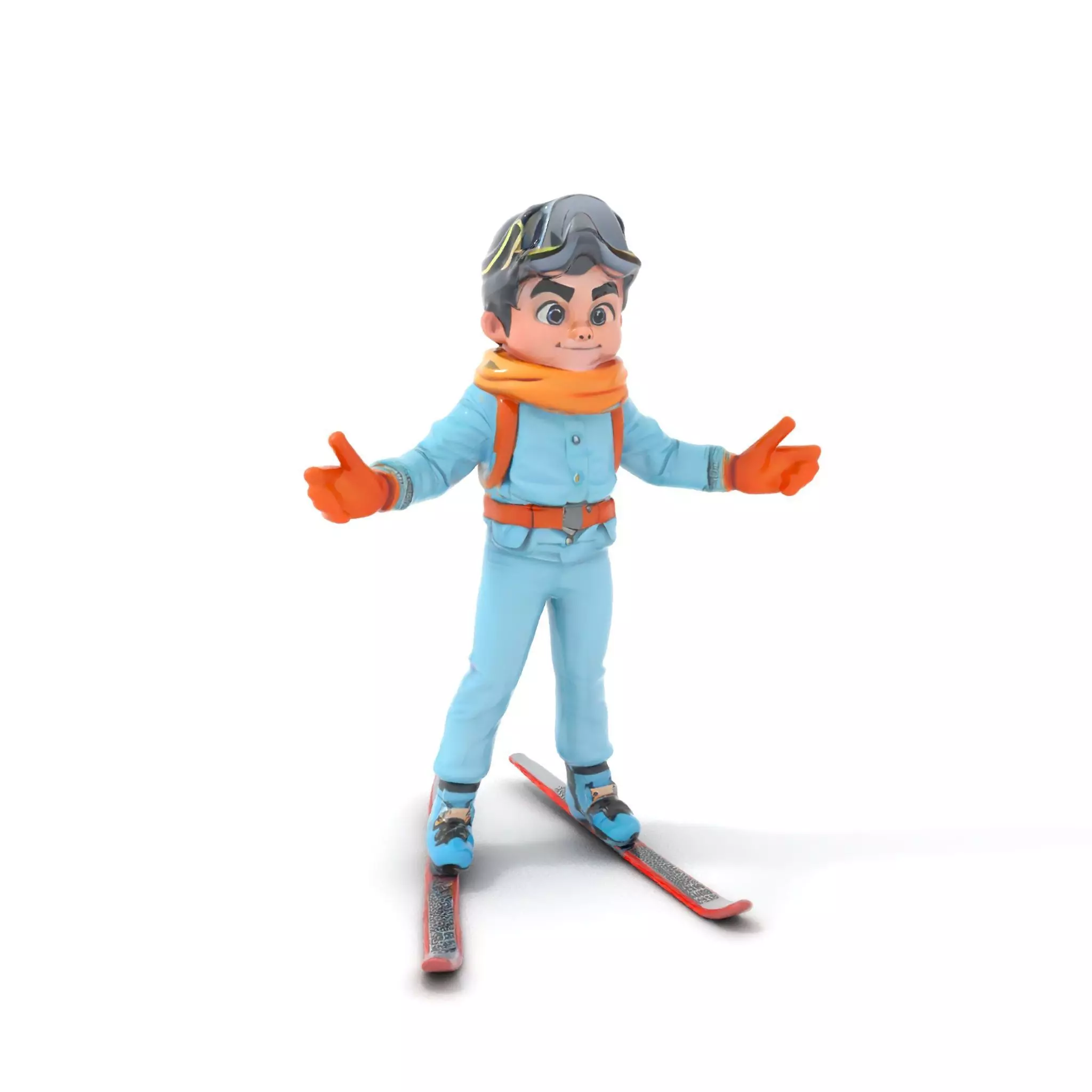 Animated Young Skier in Winter Outfit Rigged and Animated Low-poly 3D model_0