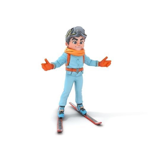 Animated Young Skier in Winter Outfit Rigged and Animated Low-poly 3D model