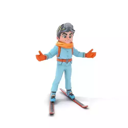 Animated Young Skier in Winter Outfit Rigged and Animated