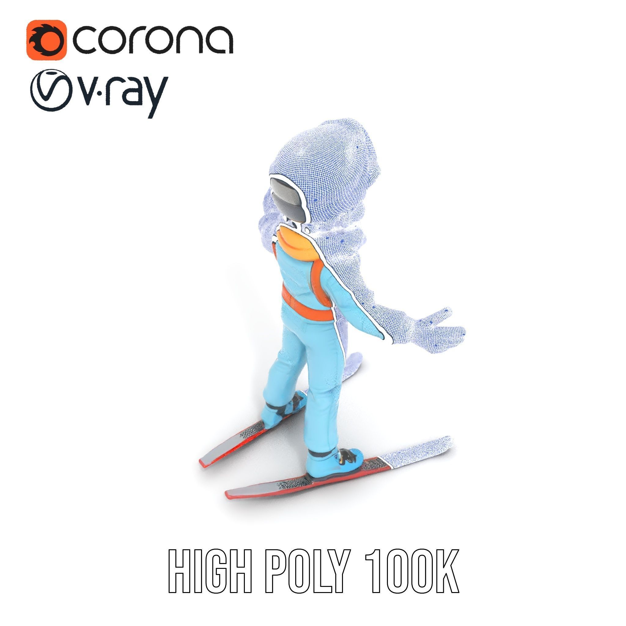 Animated Young Skier in Winter Outfit Rigged and Animated Low-poly 3D model_33