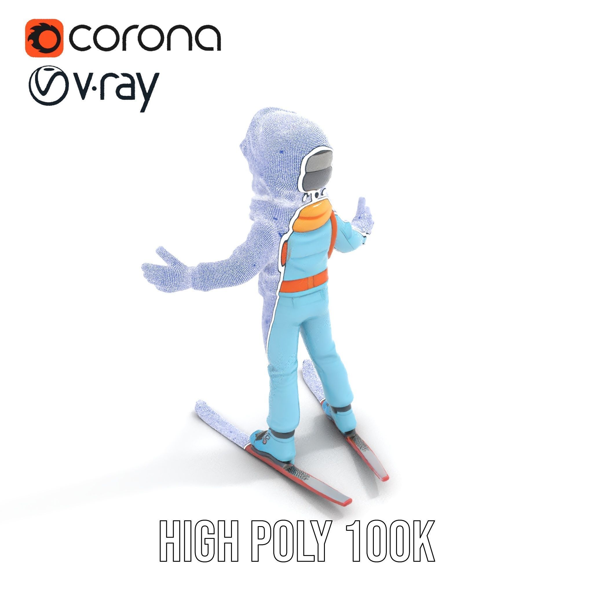 Animated Young Skier in Winter Outfit Rigged and Animated Low-poly 3D model_29