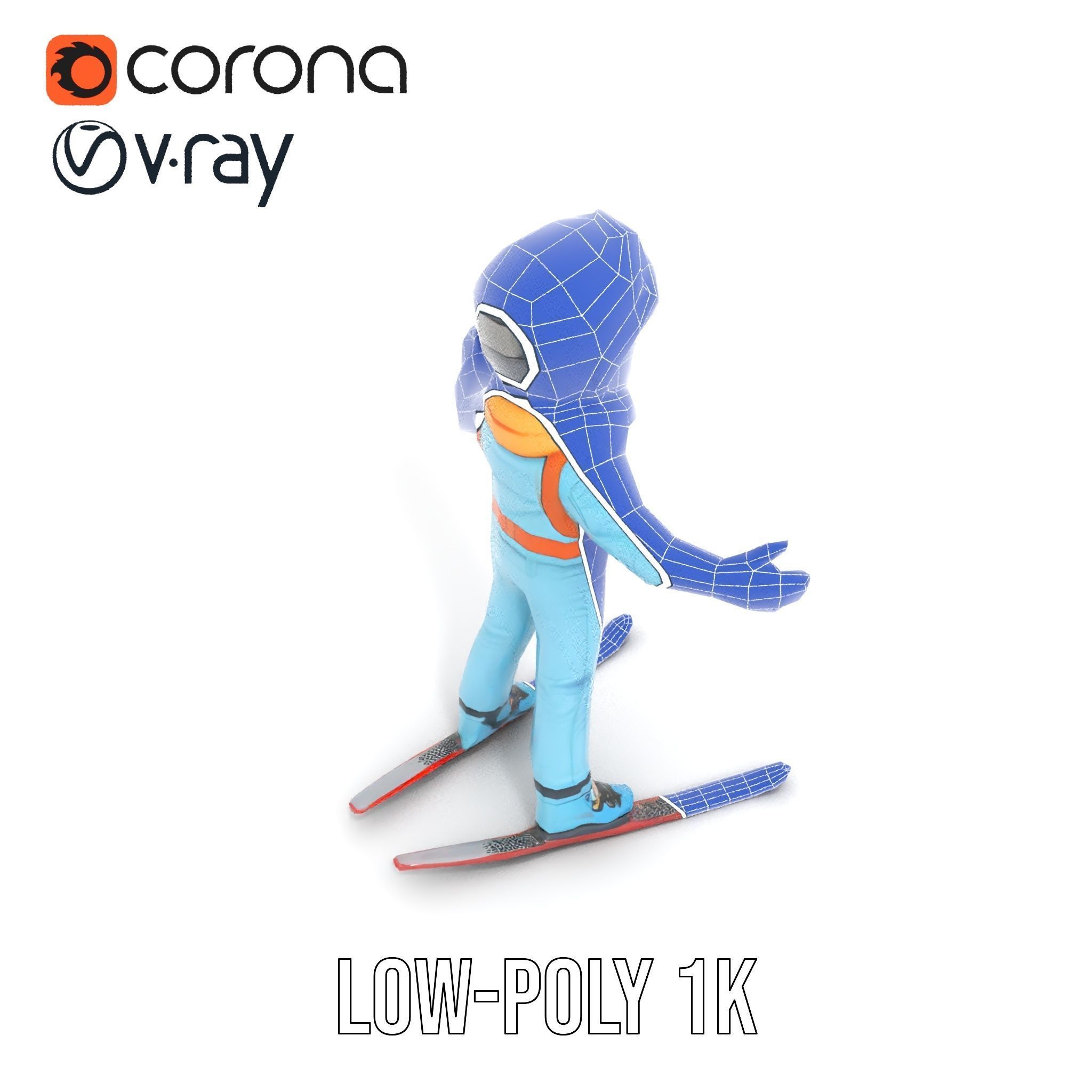 Animated Young Skier in Winter Outfit Rigged and Animated Low-poly 3D model_31