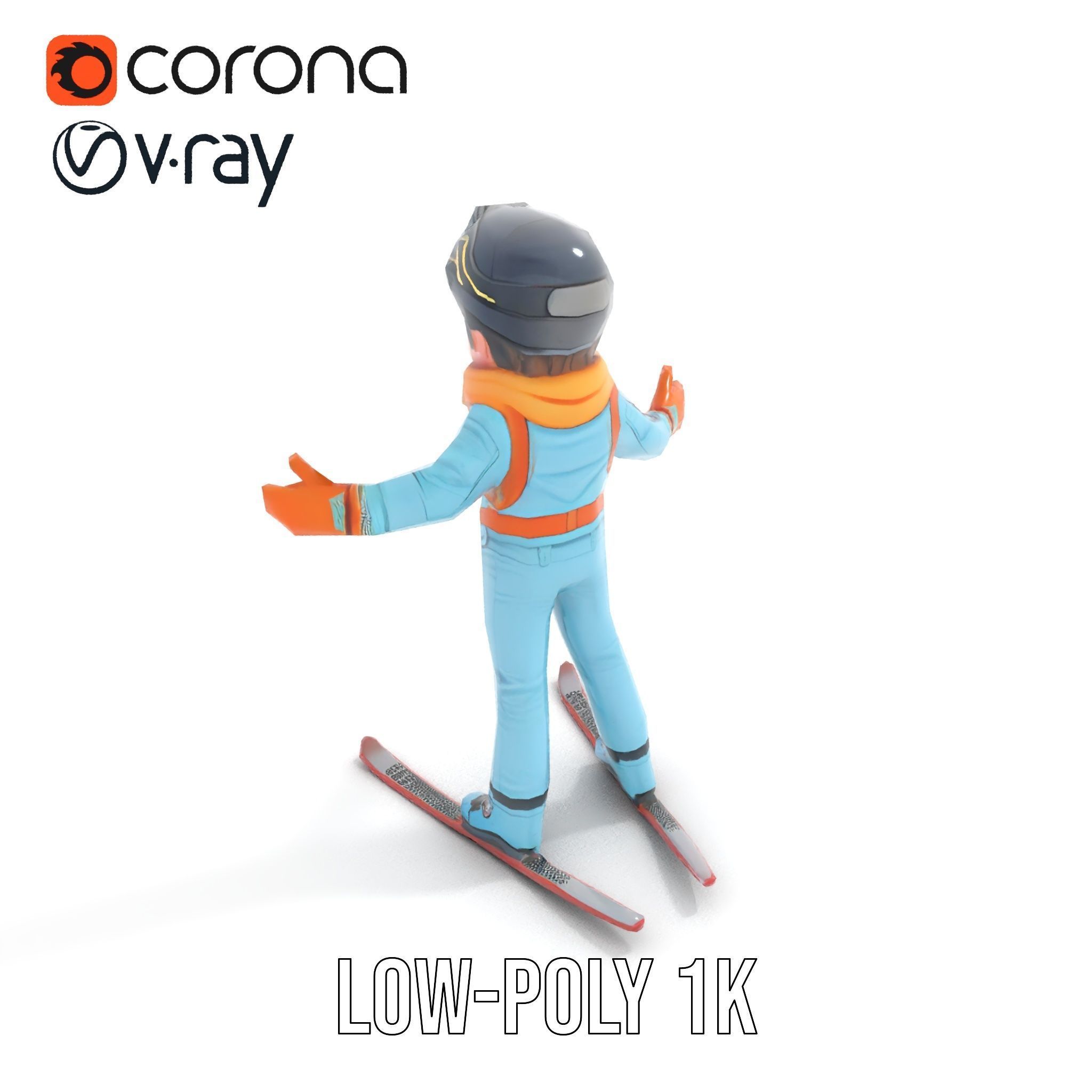 Animated Young Skier in Winter Outfit Rigged and Animated Low-poly 3D model_9