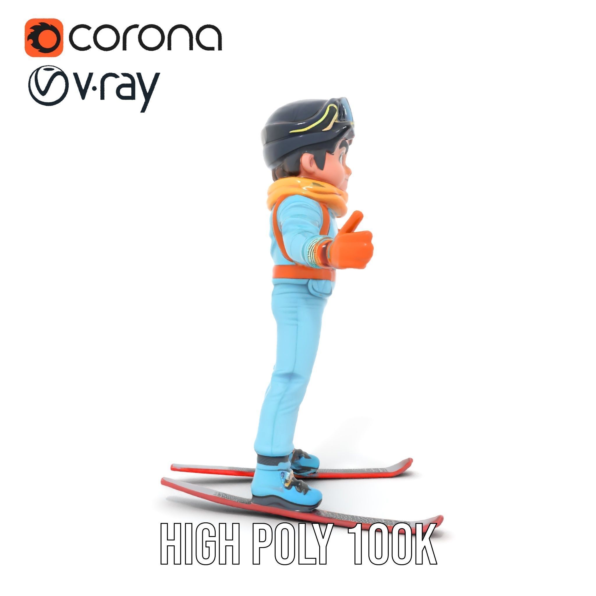Animated Young Skier in Winter Outfit Rigged and Animated Low-poly 3D model_26
