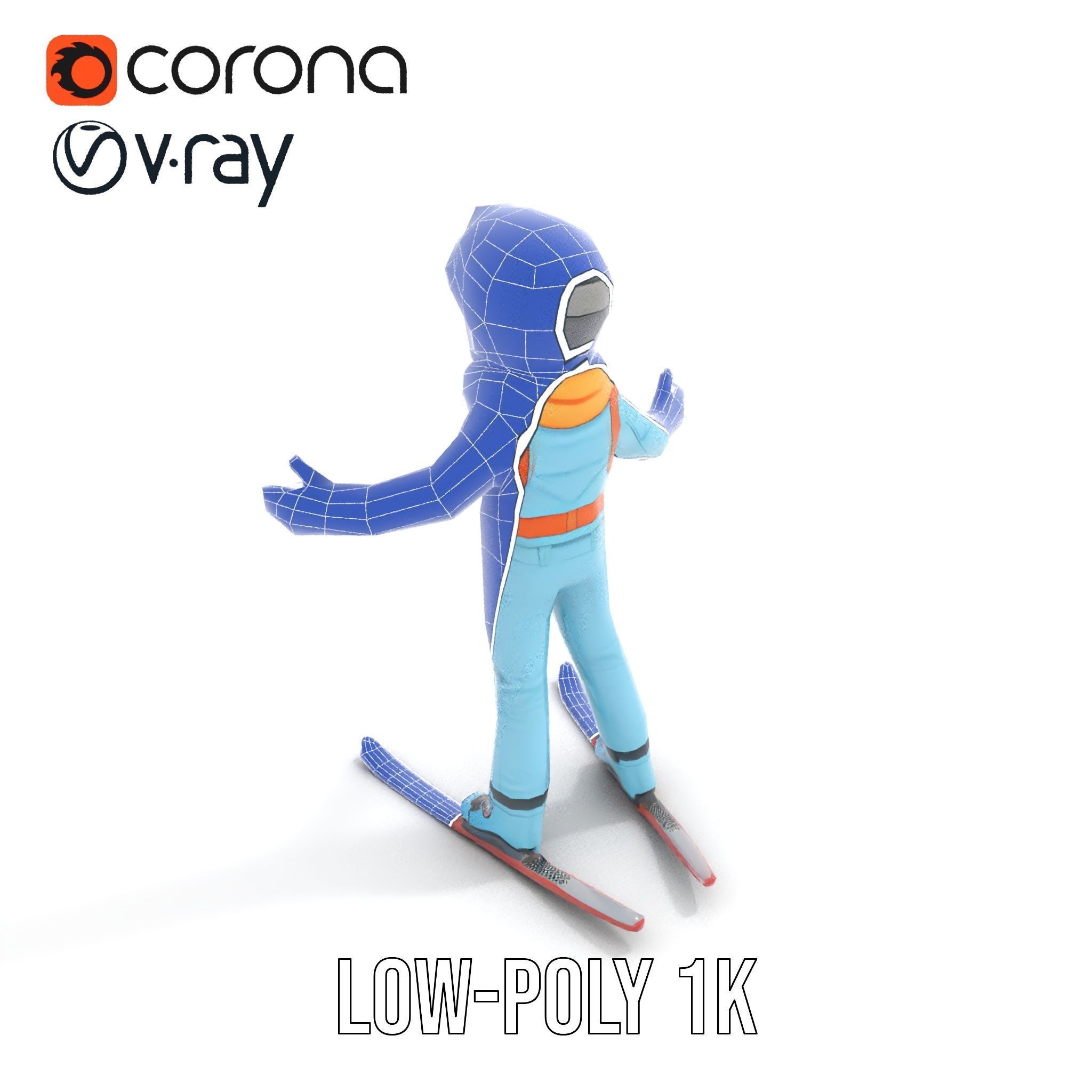 Animated Young Skier in Winter Outfit Rigged and Animated Low-poly 3D model_28