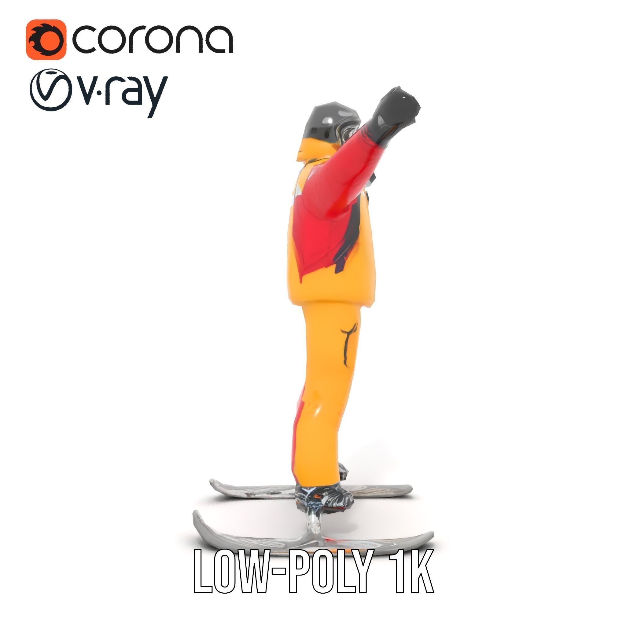 Ski Enthusiast Character Rigged and Animated for Games Low-poly 3D model_22