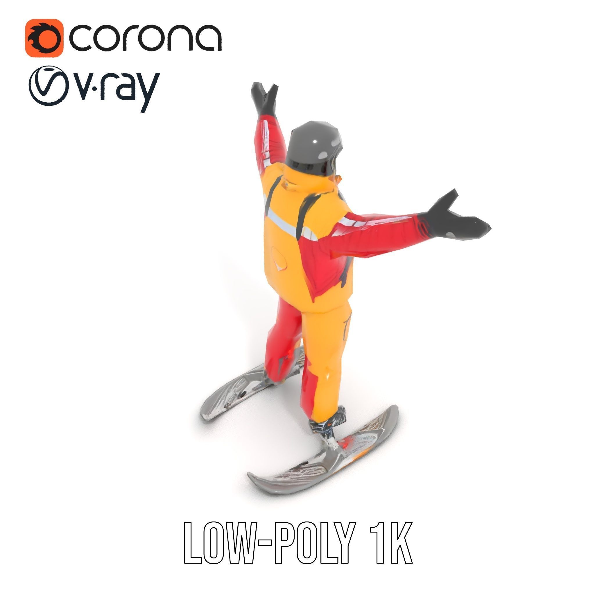 Ski Enthusiast Character Rigged and Animated for Games Low-poly 3D model_13