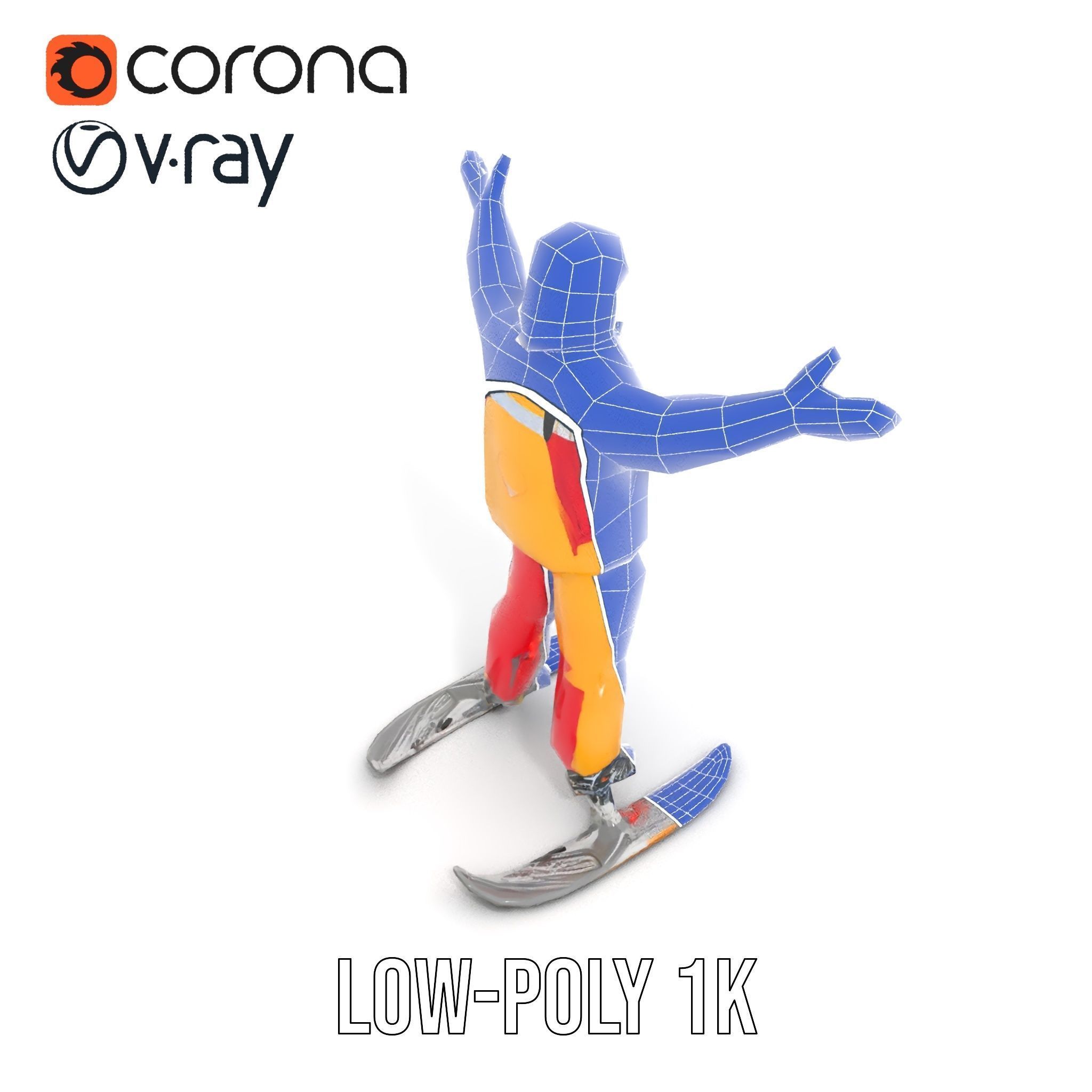 Ski Enthusiast Character Rigged and Animated for Games Low-poly 3D model_25