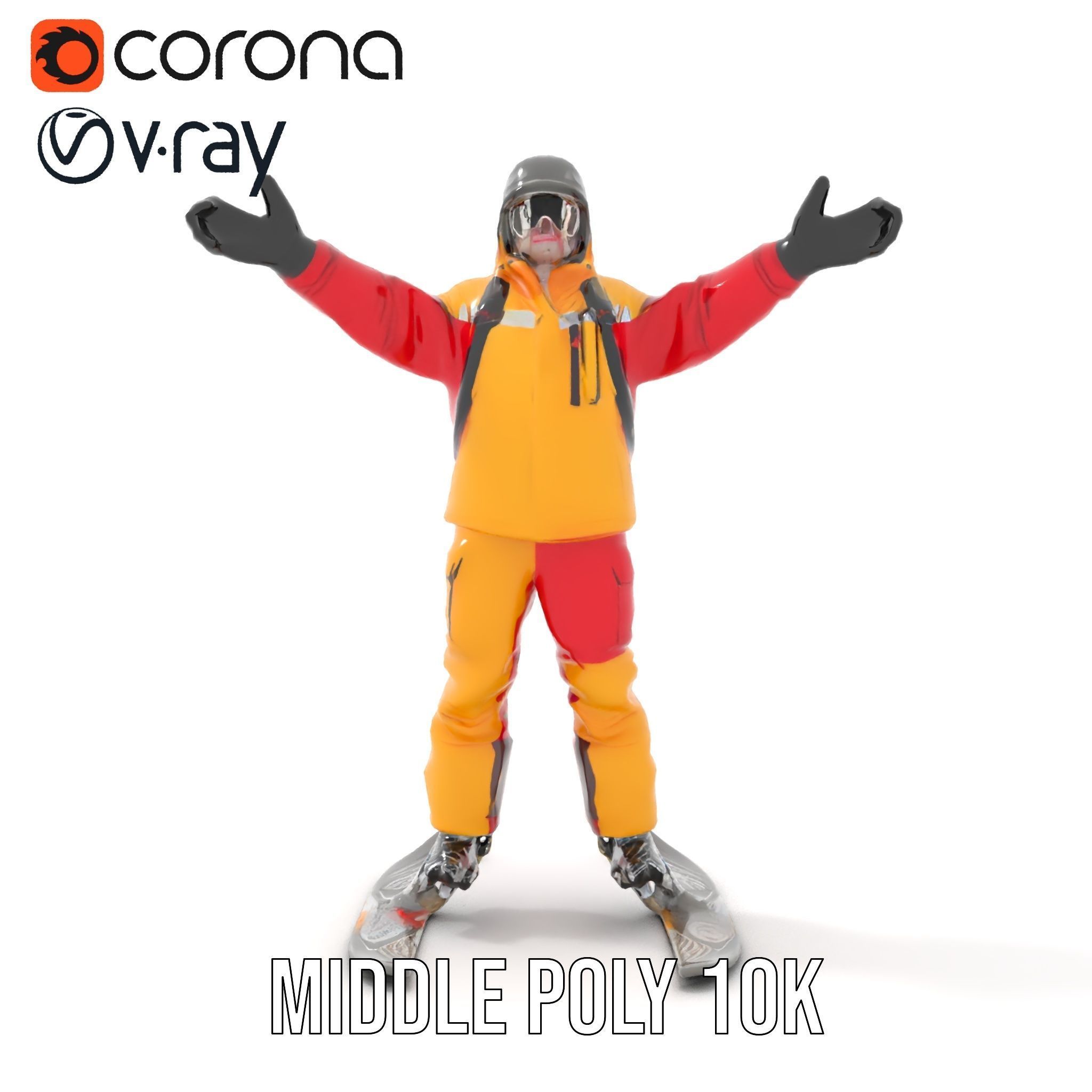 Ski Enthusiast Character Rigged and Animated for Games Low-poly 3D model_30