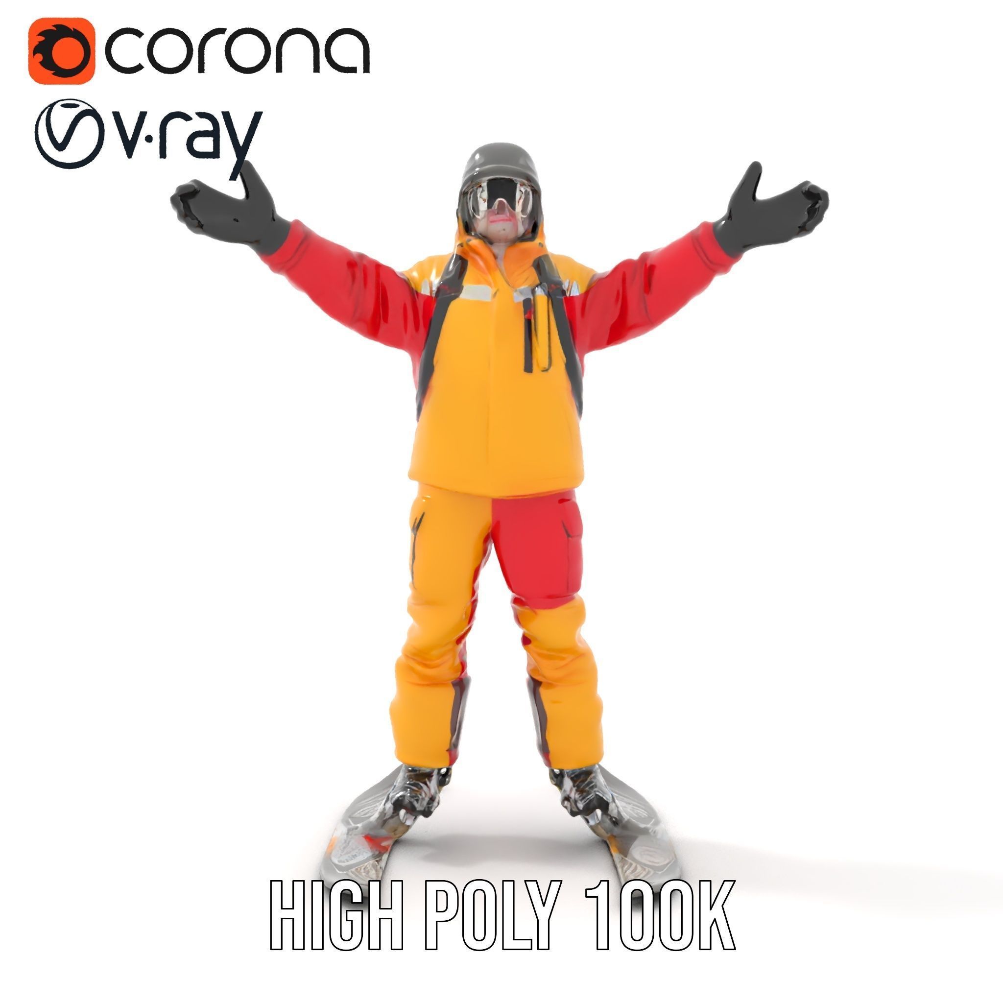 Ski Enthusiast Character Rigged and Animated for Games Low-poly 3D model_17