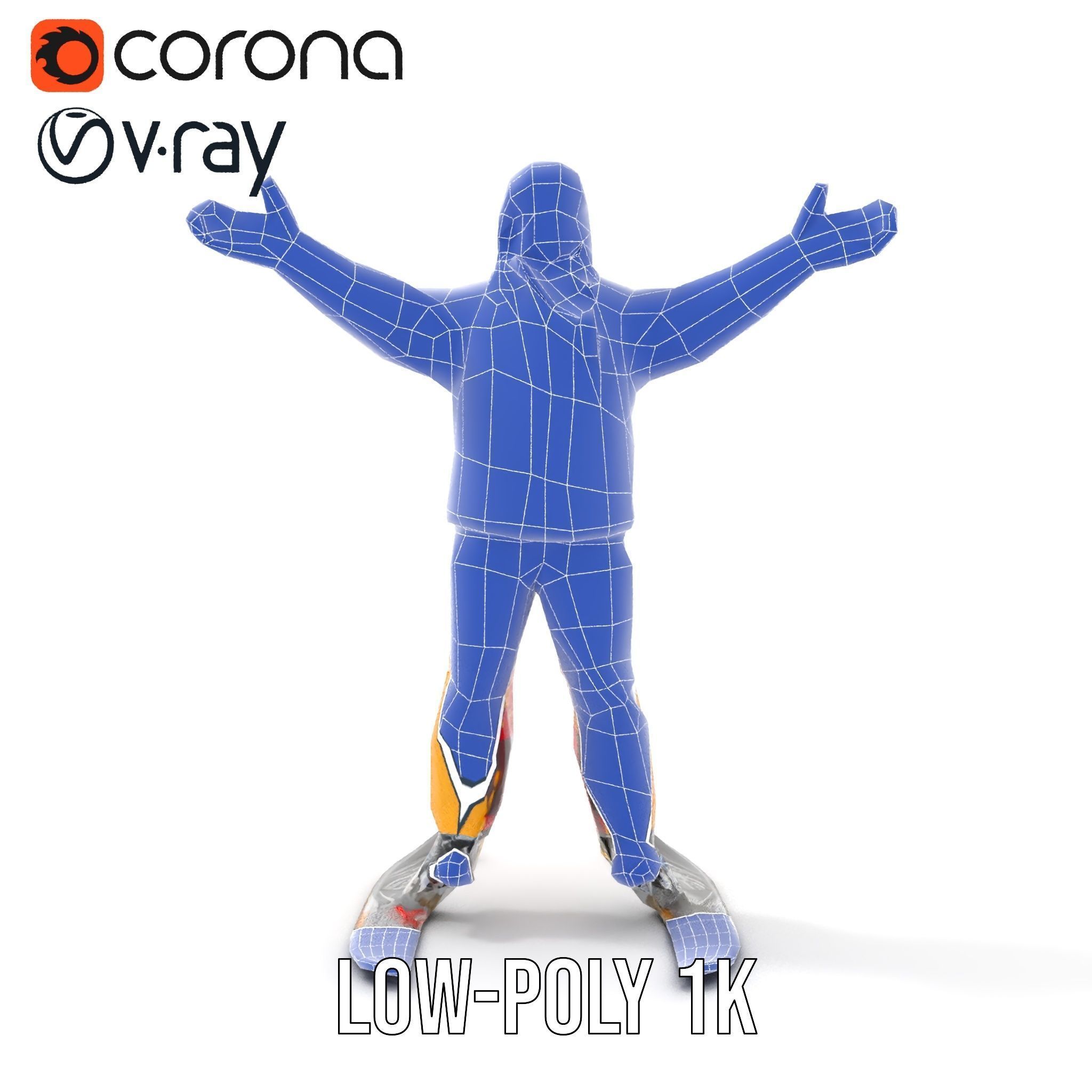 Ski Enthusiast Character Rigged and Animated for Games Low-poly 3D model_16