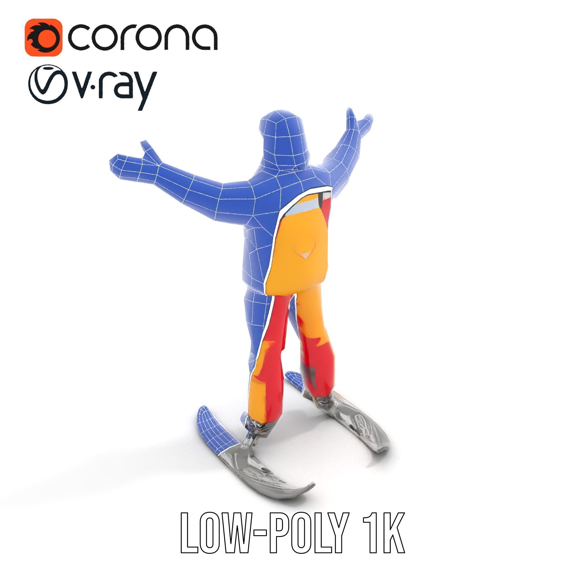 Ski Enthusiast Character Rigged and Animated for Games Low-poly 3D model_8