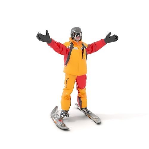 Ski Enthusiast Character Rigged and Animated for Games Low-poly 3D model