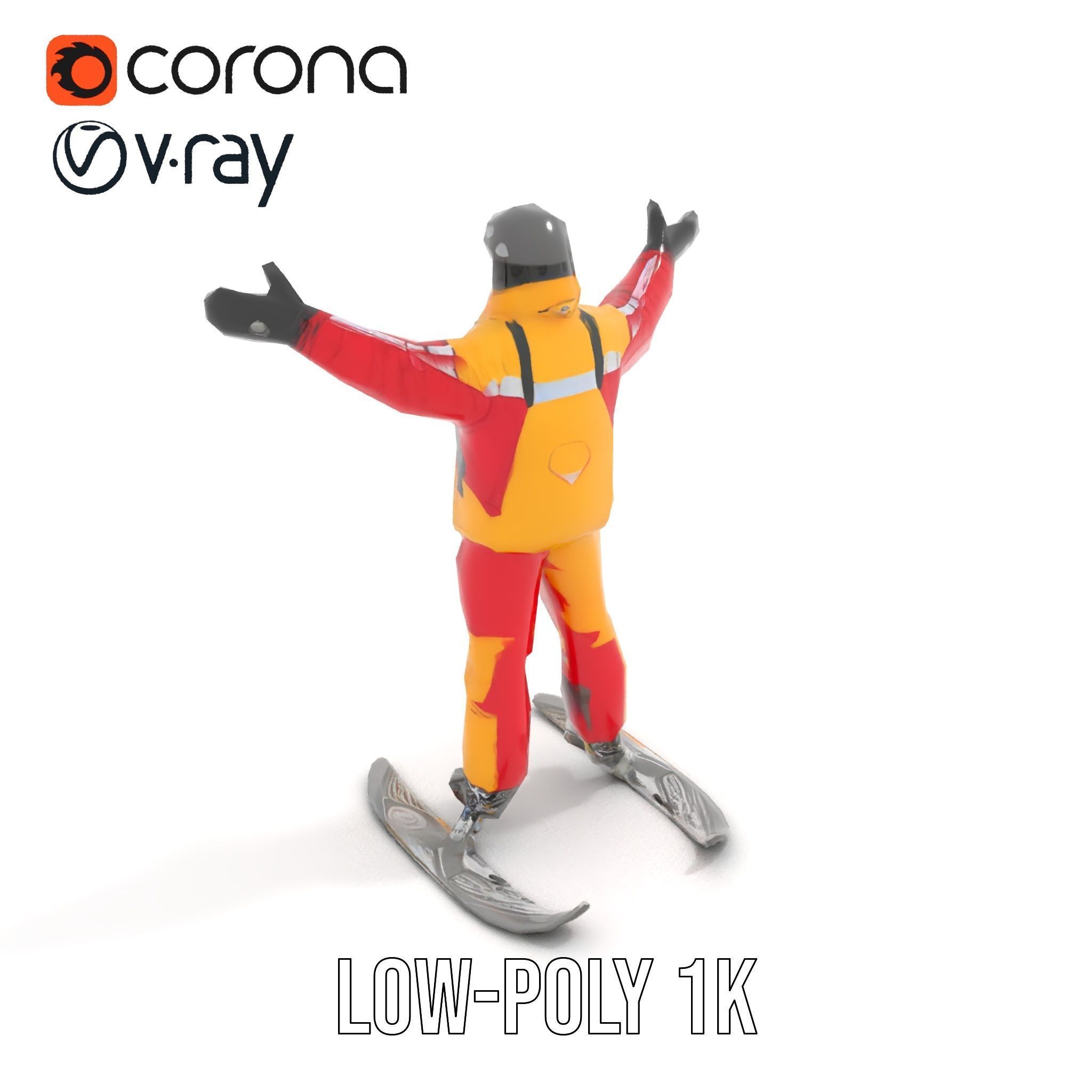 Ski Enthusiast Character Rigged and Animated for Games Low-poly 3D model_31