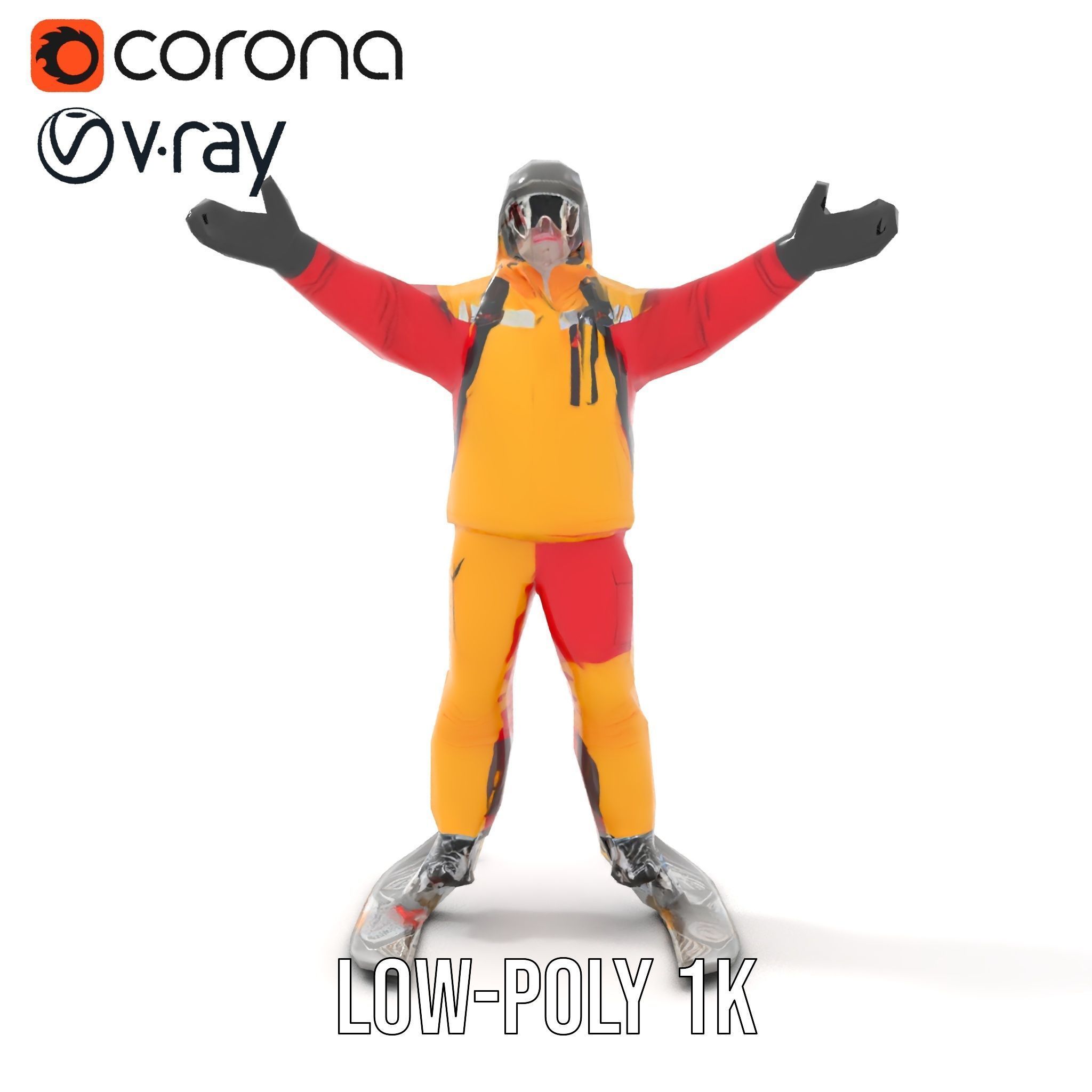 Ski Enthusiast Character Rigged and Animated for Games Low-poly 3D model_7