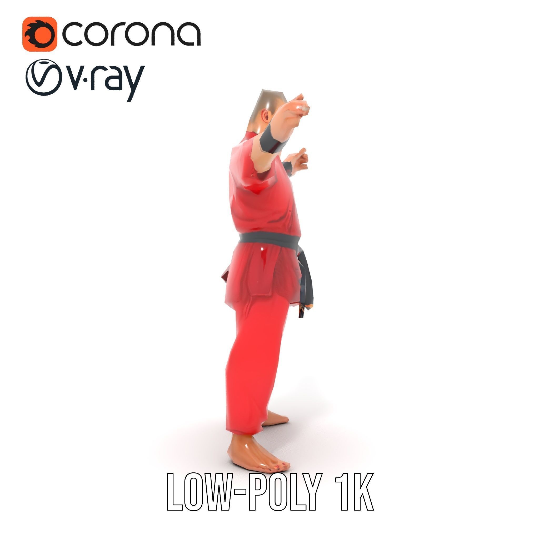 Karate Master in Red Gi Rigged and Animated D Model Low-poly 3D model_28