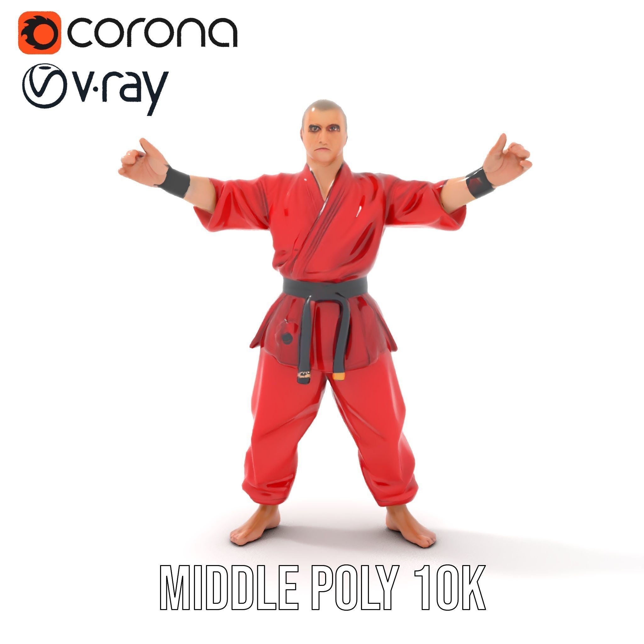 Karate Master in Red Gi Rigged and Animated D Model Low-poly 3D model_12