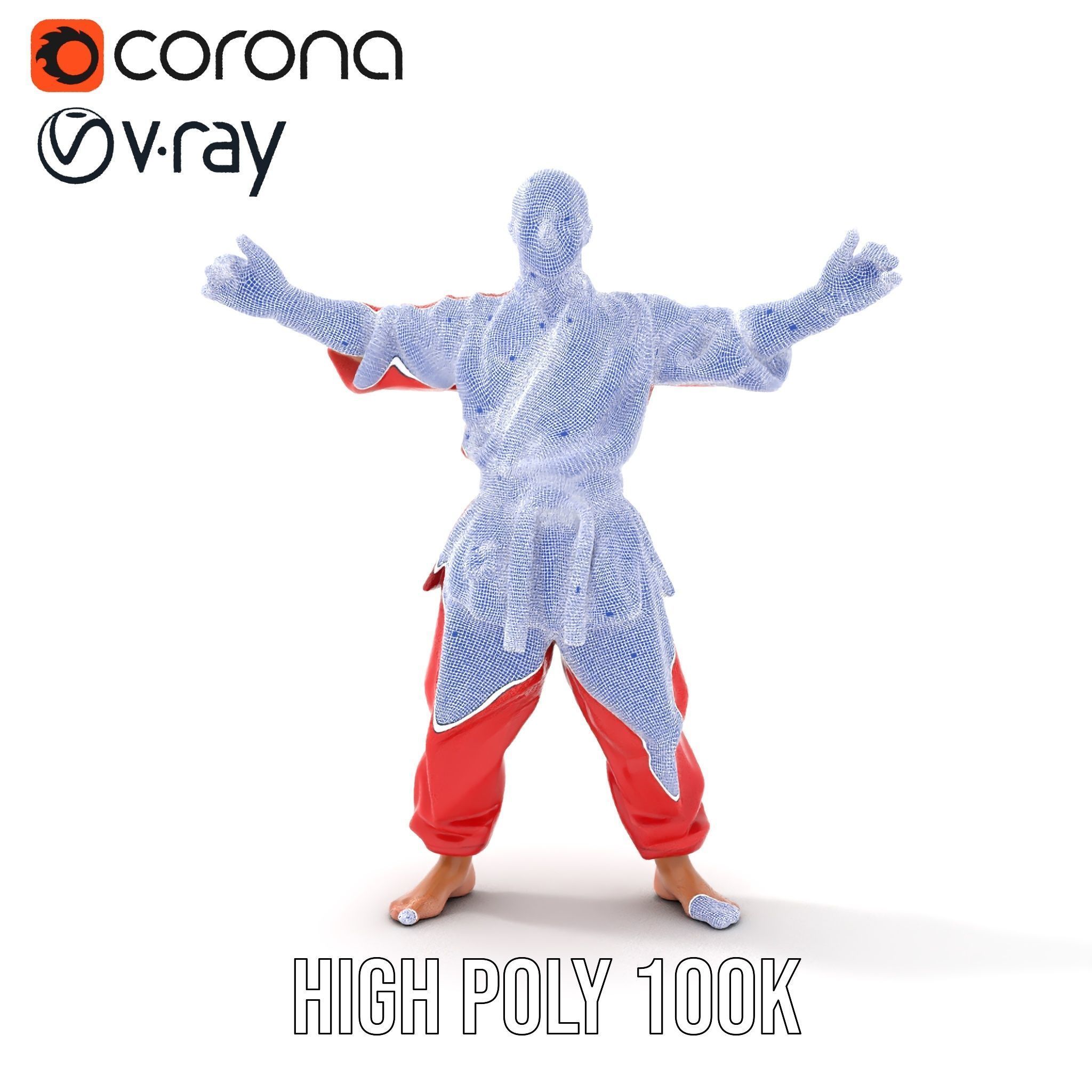 Karate Master in Red Gi Rigged and Animated D Model Low-poly 3D model_29